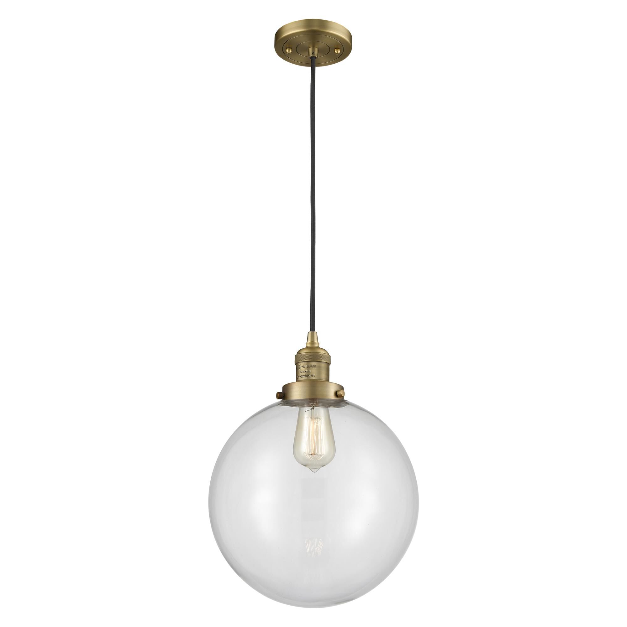 Shown in Brushed Brass finish and Clear Beacon glass