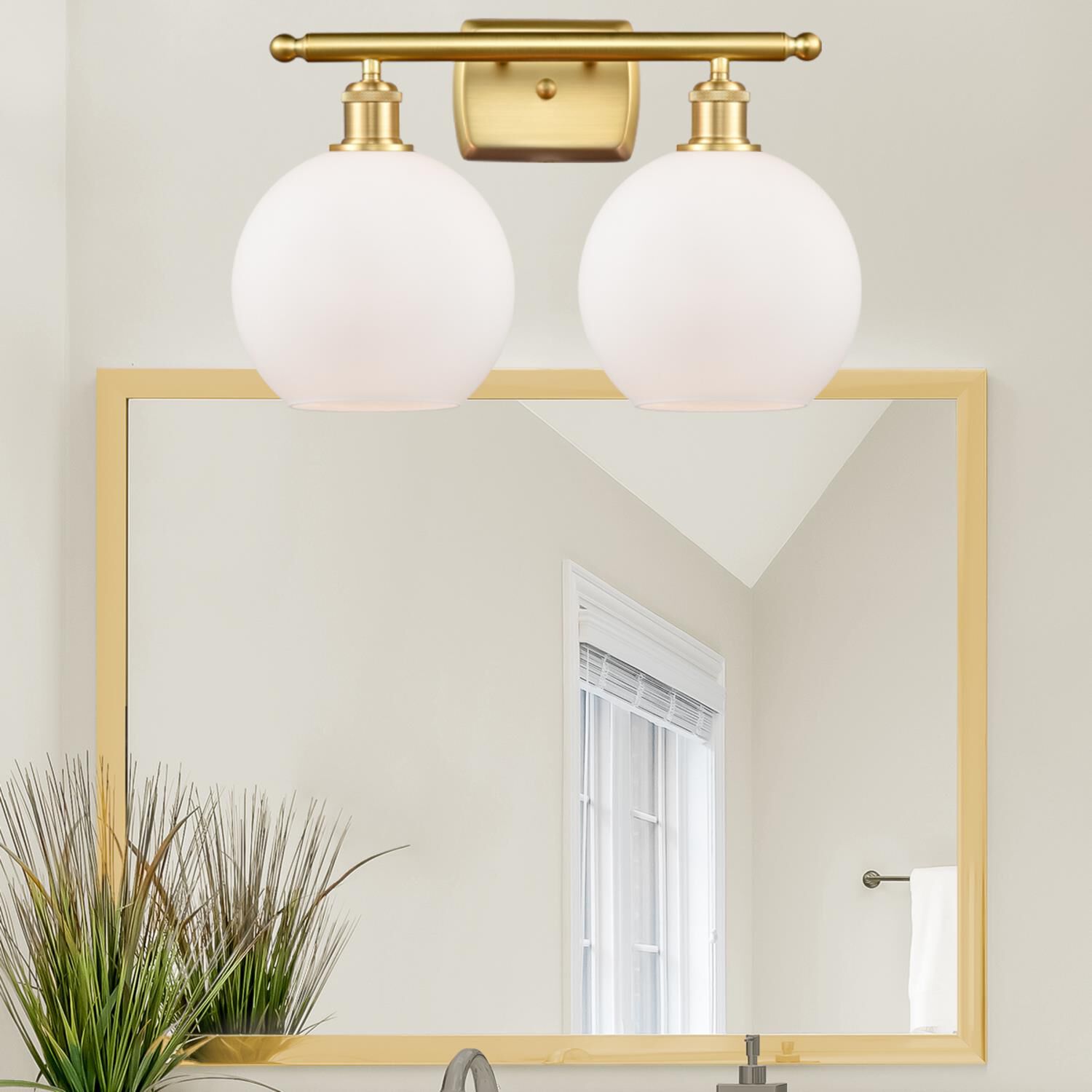 Shown in Satin Gold finish and Cased Matte White glass