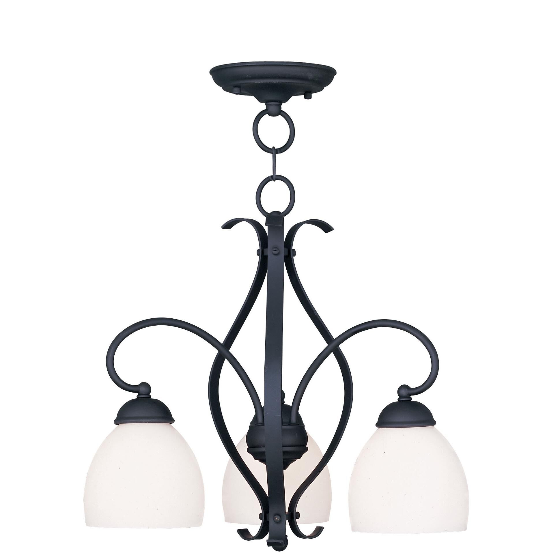 Shown in Black finish and Hand Blown Satin Opal White glass