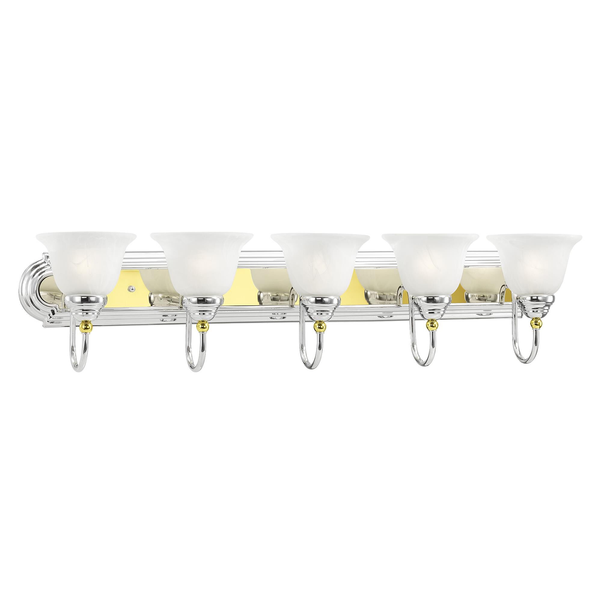 Shown in Chrome and Polished Brass finish and White Alabaster glass