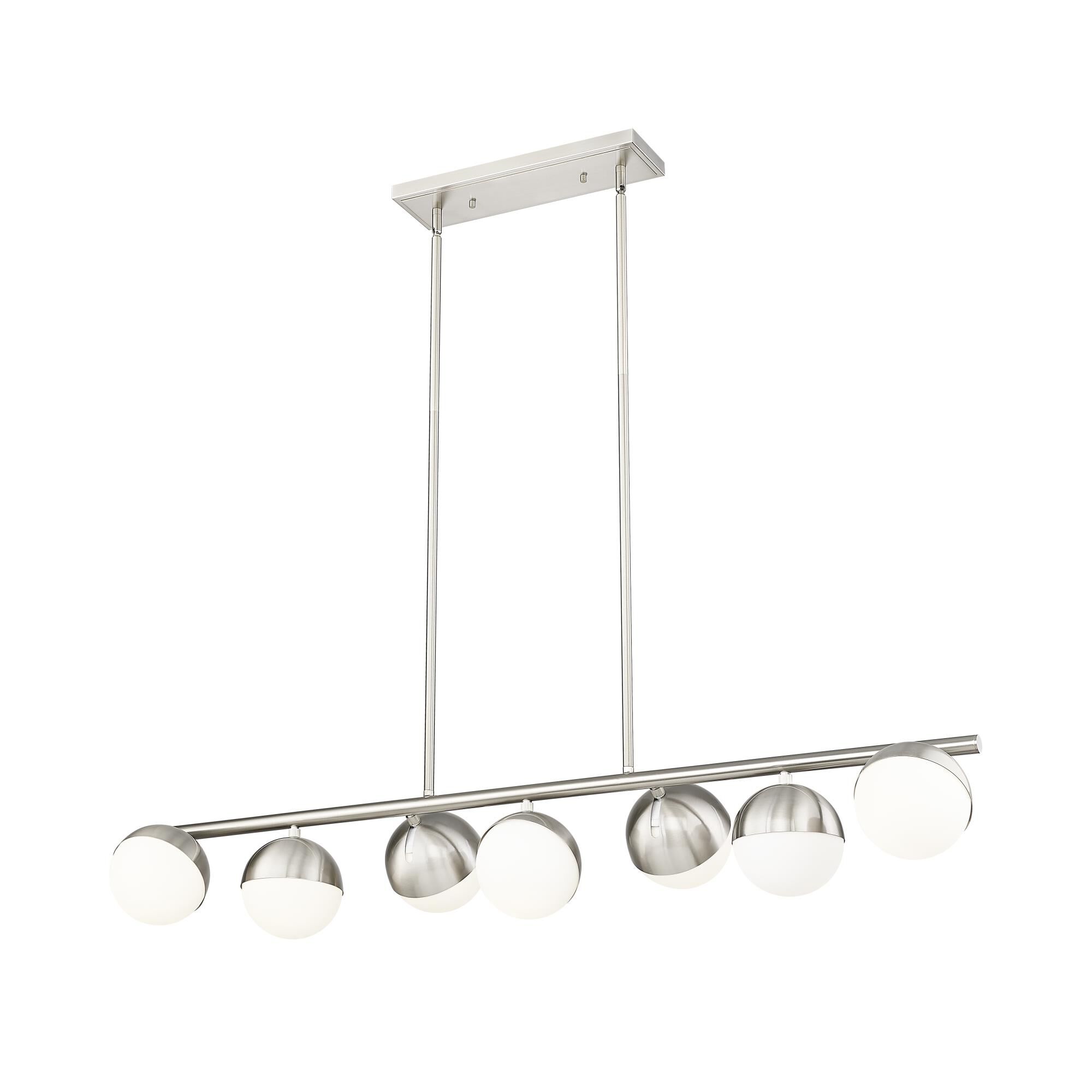 Shown in Brushed Nickel finish and Matte Opal glass and Matte Opal shade