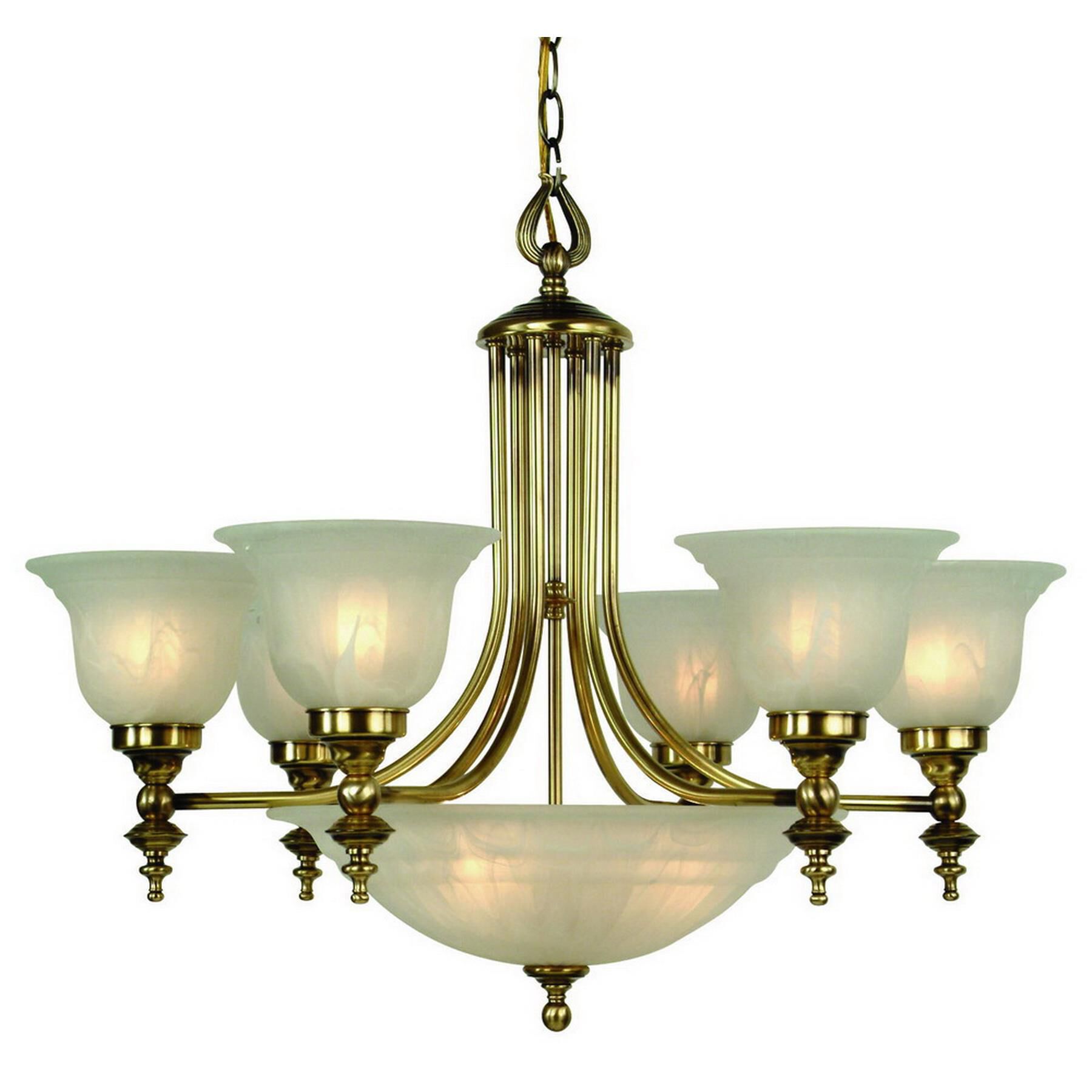 Shown in Old Brass finish and Alabaster glass 