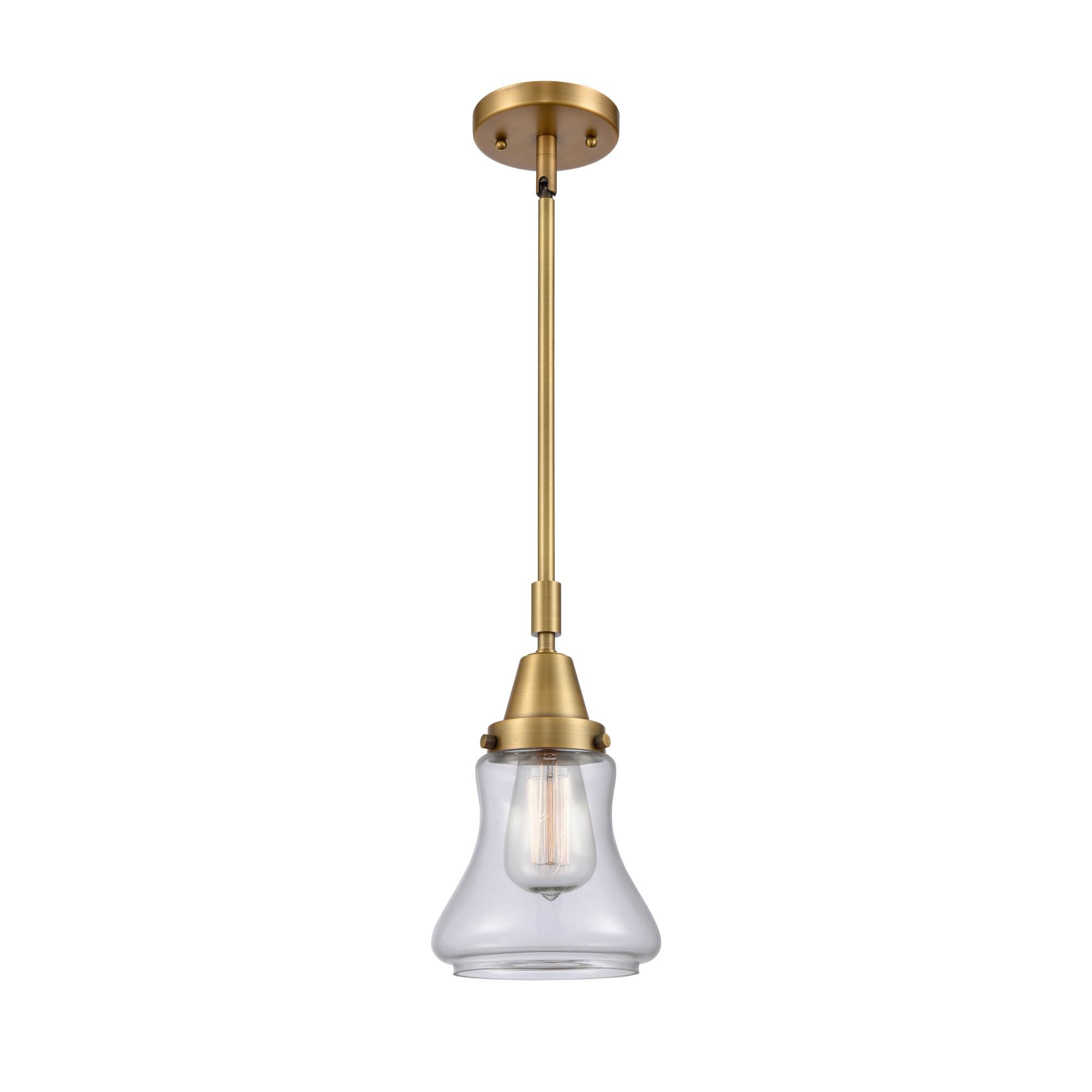 Shown in Brushed Brass finish and Clear Bellmont glass