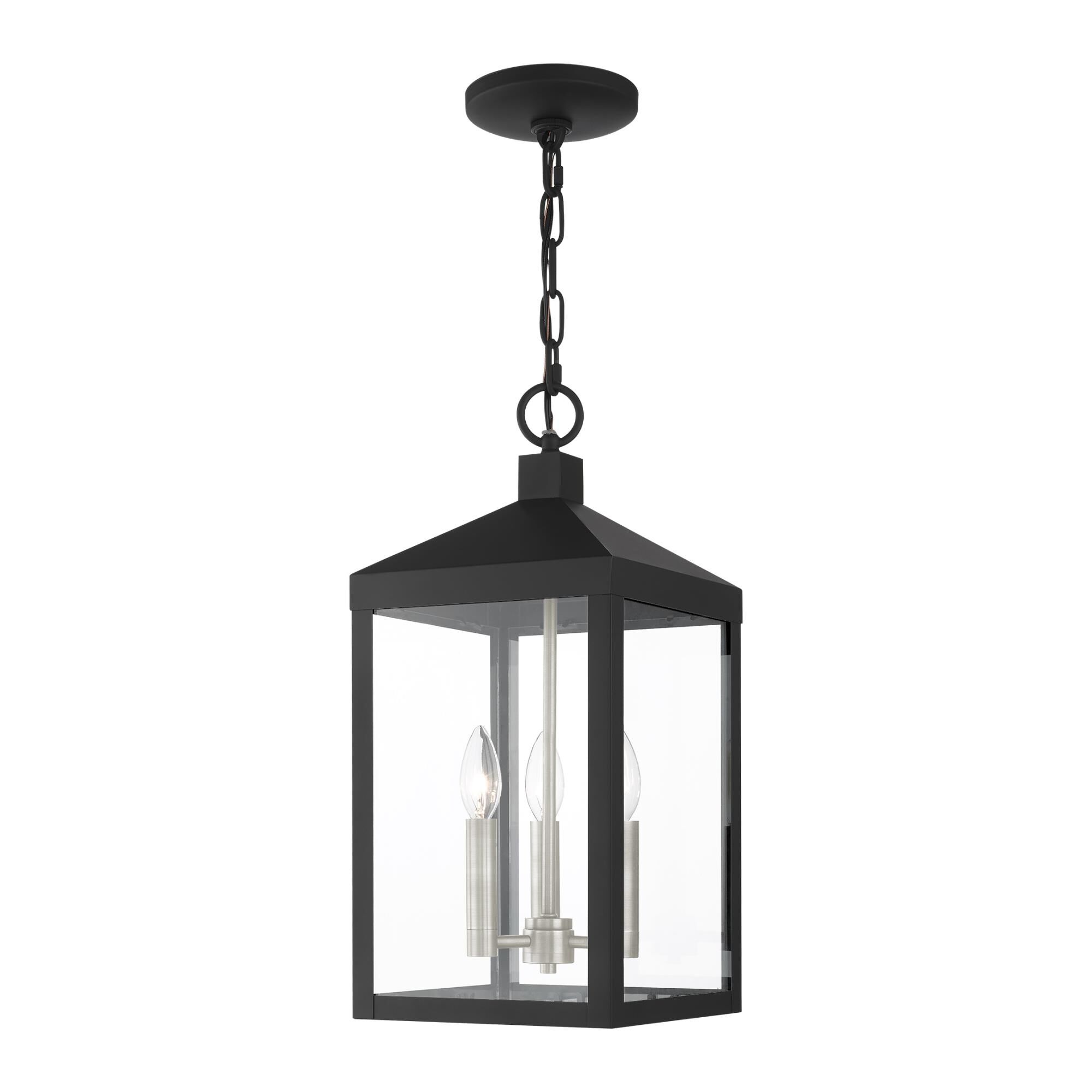 Shown in Black With Brushed Nickel Cluster finish and Clear glass and Clear Glass shade