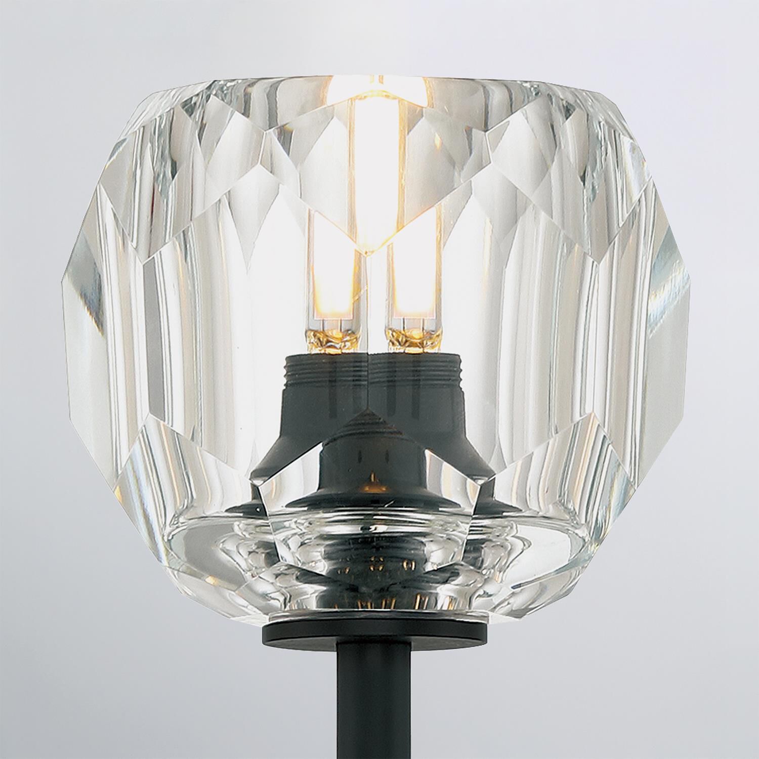 Shown in Matte Black finish and Faceted Cut crystal and Crystal glass and Crystal shade