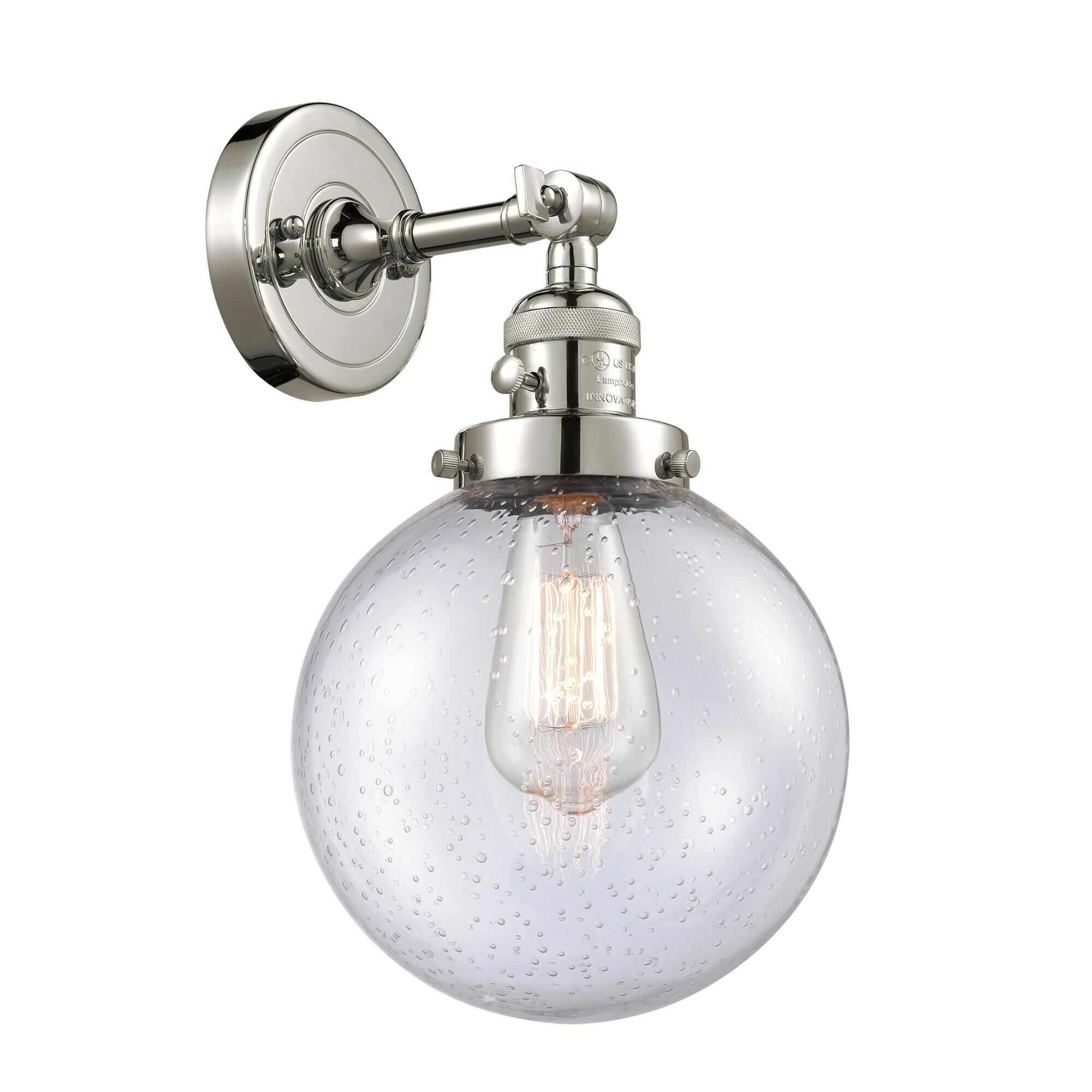 Shown in Polished Nickel finish and Seedy glass and Switch on Socket accent