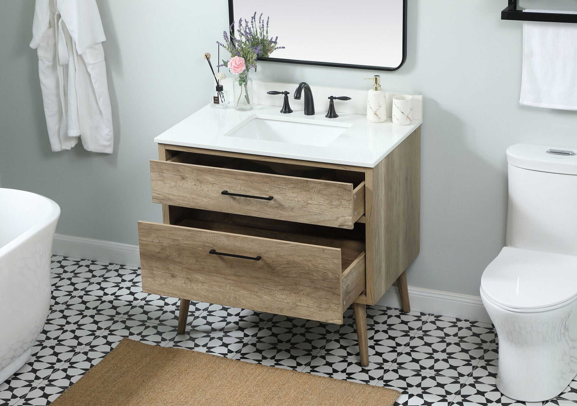 Shown in Natural Oak finish and With Backsplash accent