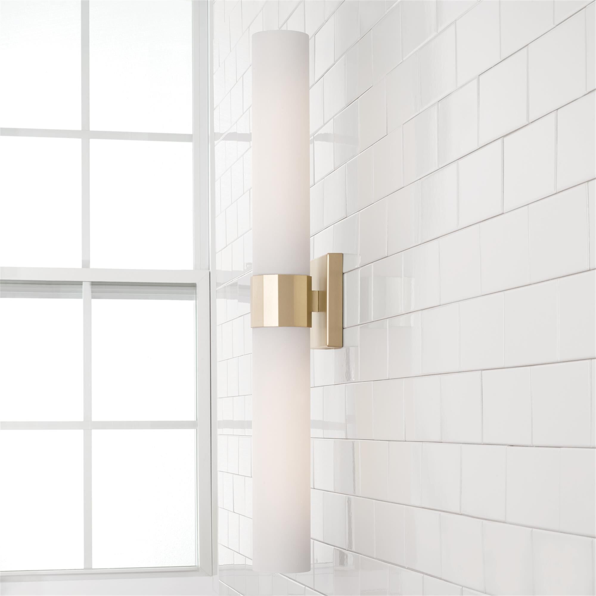 Shown in Soft Gold finish and Soft White glass