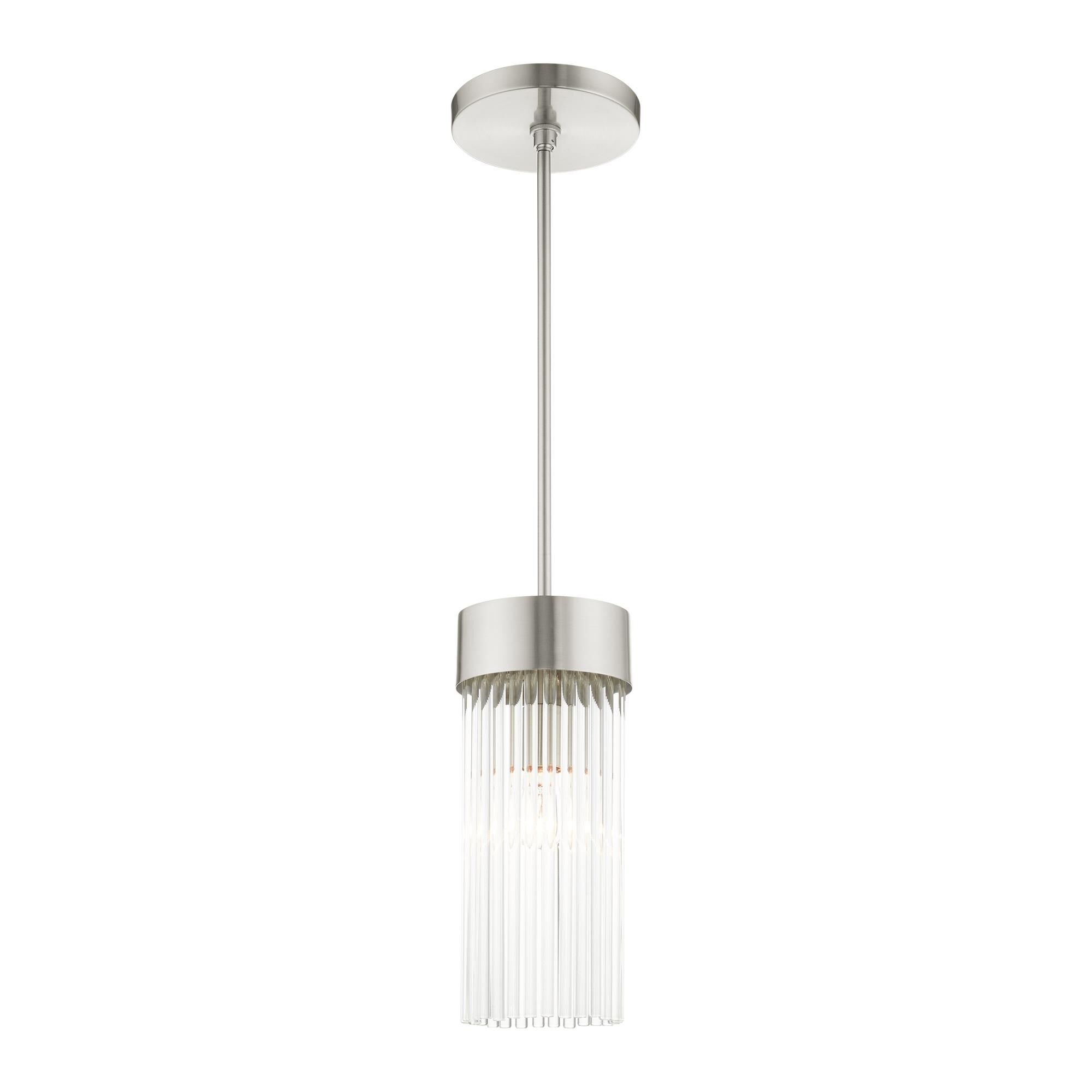 Shown in Brushed Nickel finish and Brushed Nickel Drum Shade With Clear Crystal Rods glass and Brushed Nickel Drum  With Clear Crystal Rods shade