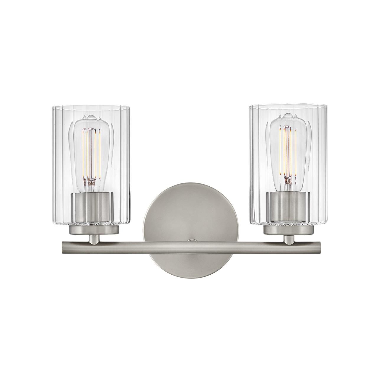 Shown in Brushed Nickel finish and Clear Ribbed glass