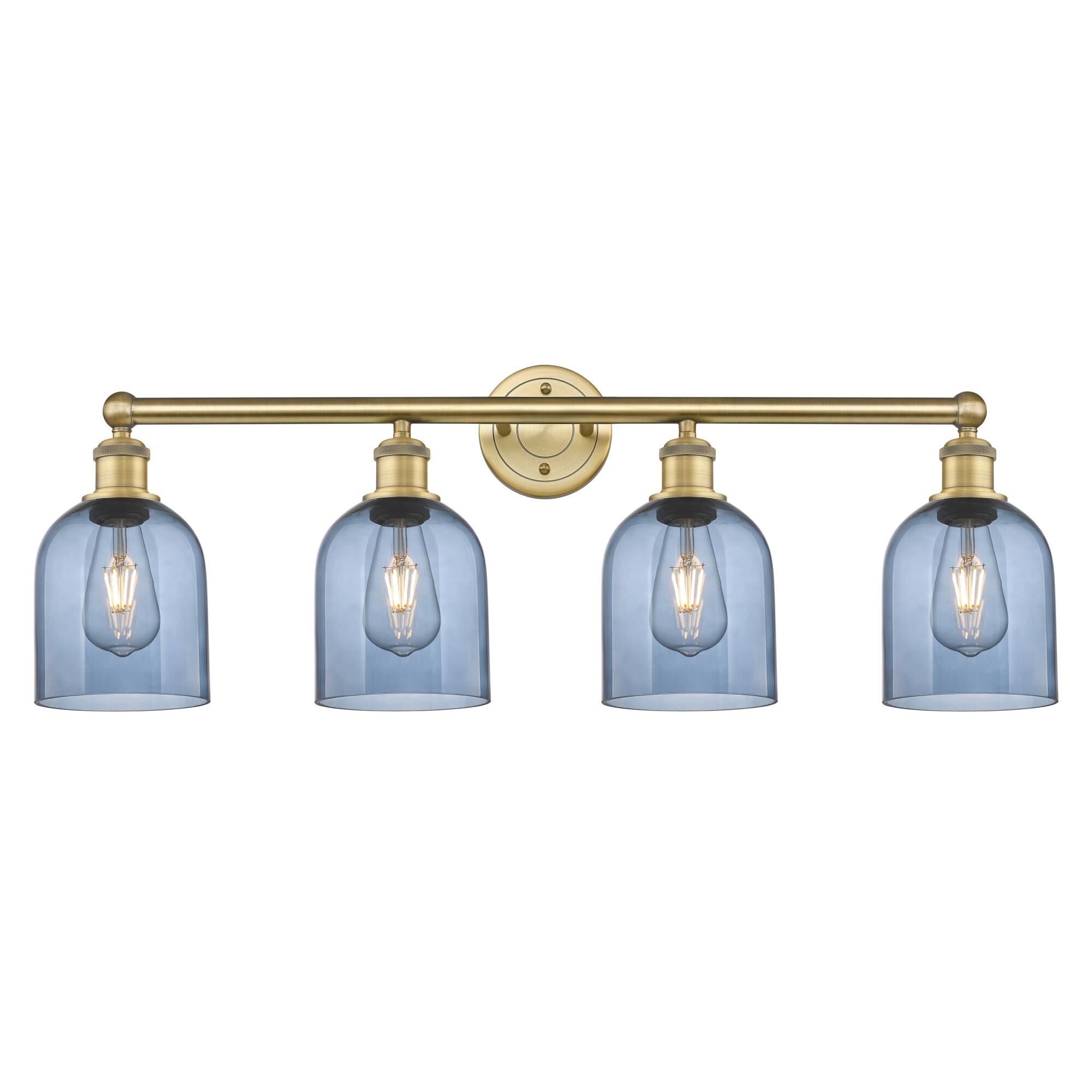 Shown in Brushed Brass finish and Princess Blue glass