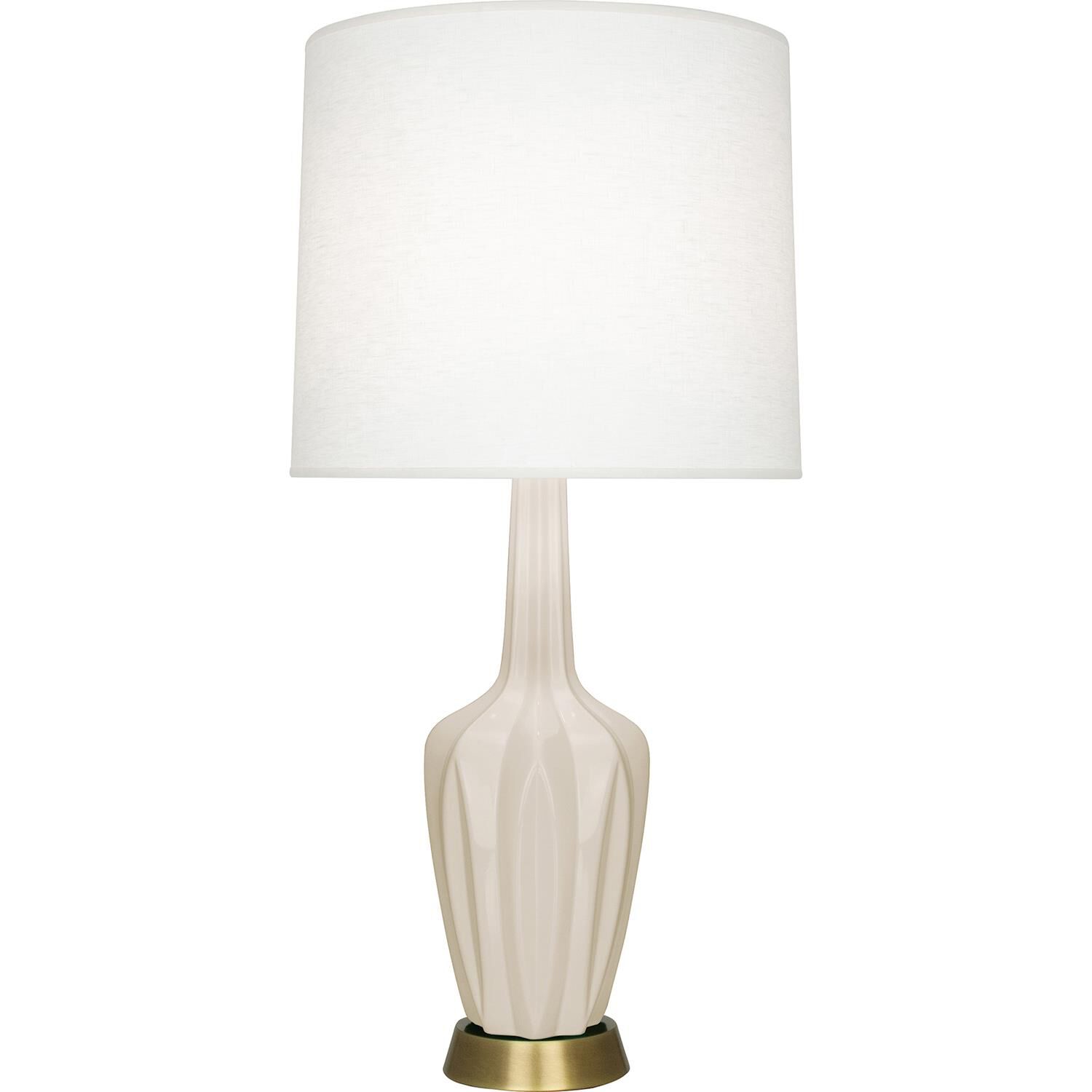 Shown in Bone finish and Off White shade and Warm Brass accent