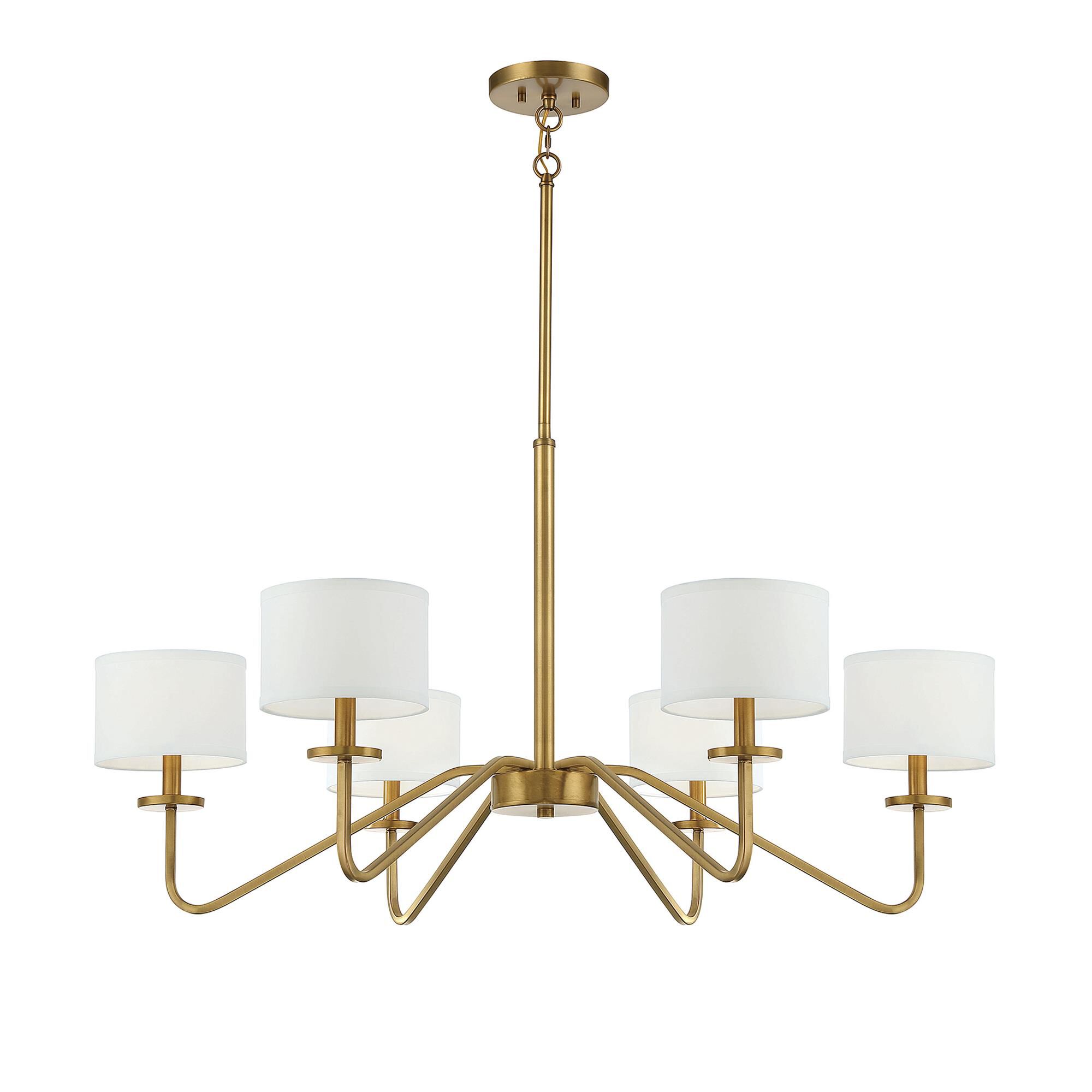 Shown in Natural Brass finish and White Fabric shade
