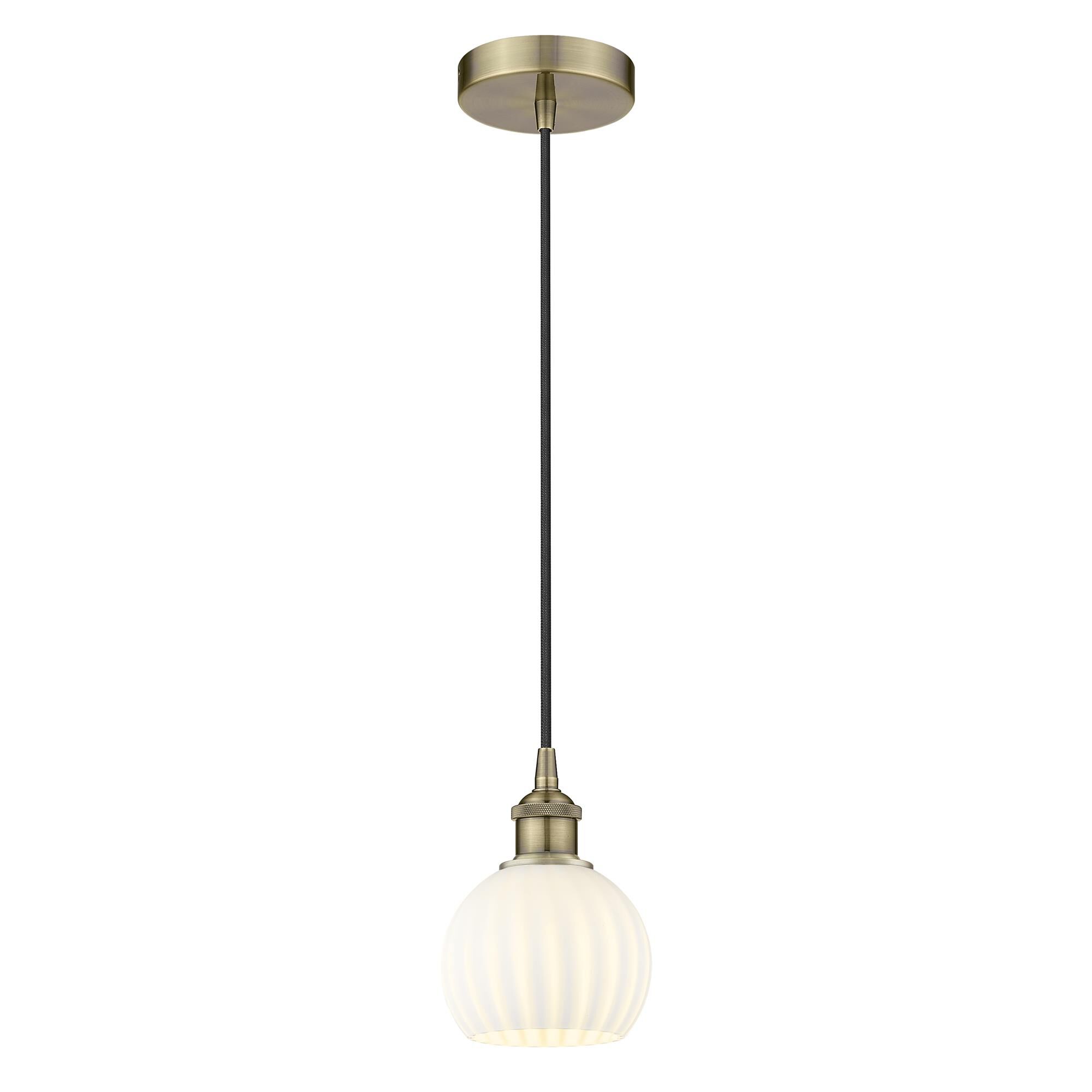 Shown in Antique Brass finish and White Venetian glass