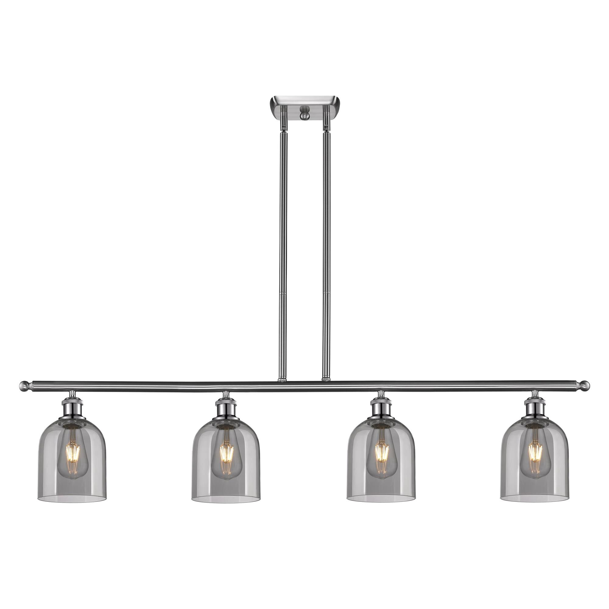 Shown in Brushed Satin Nickel finish and Light Smoke glass