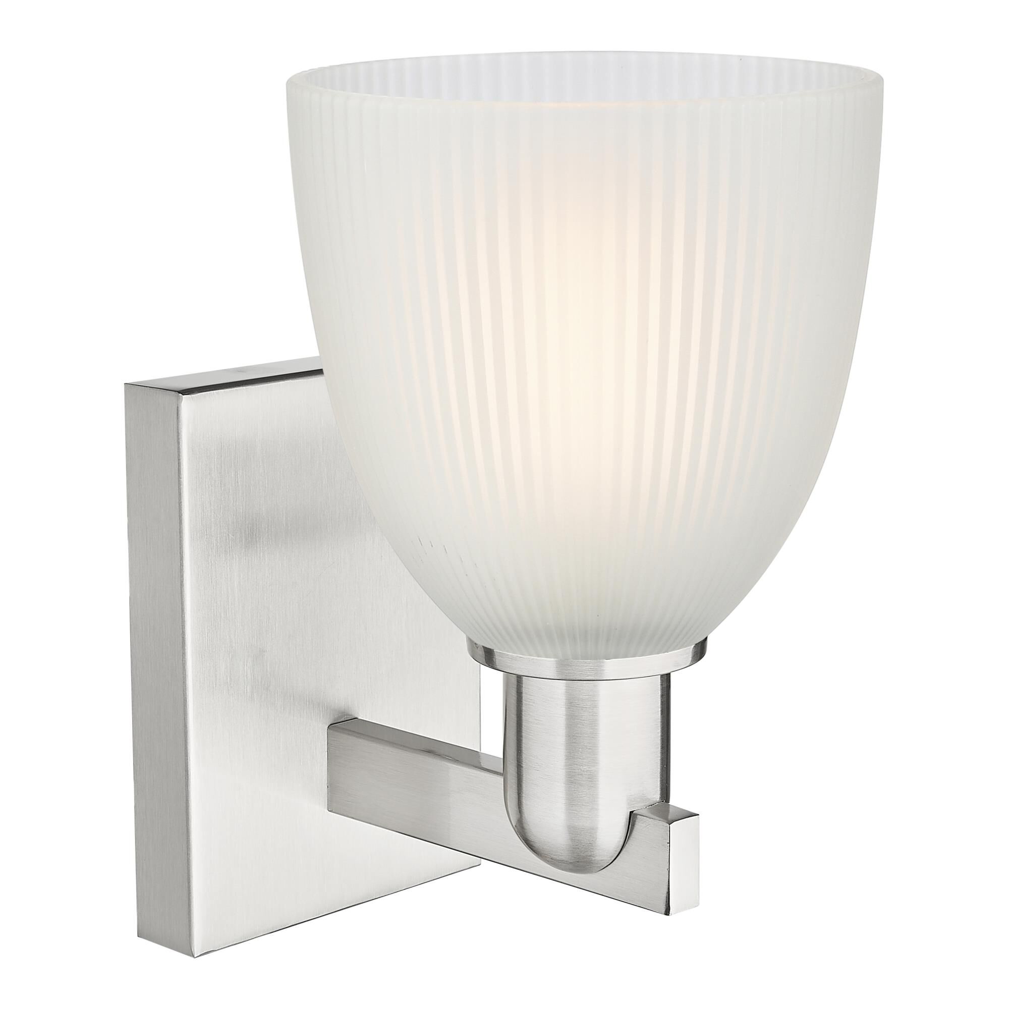 Shown in Brushed Satin Nickel finish and White glass