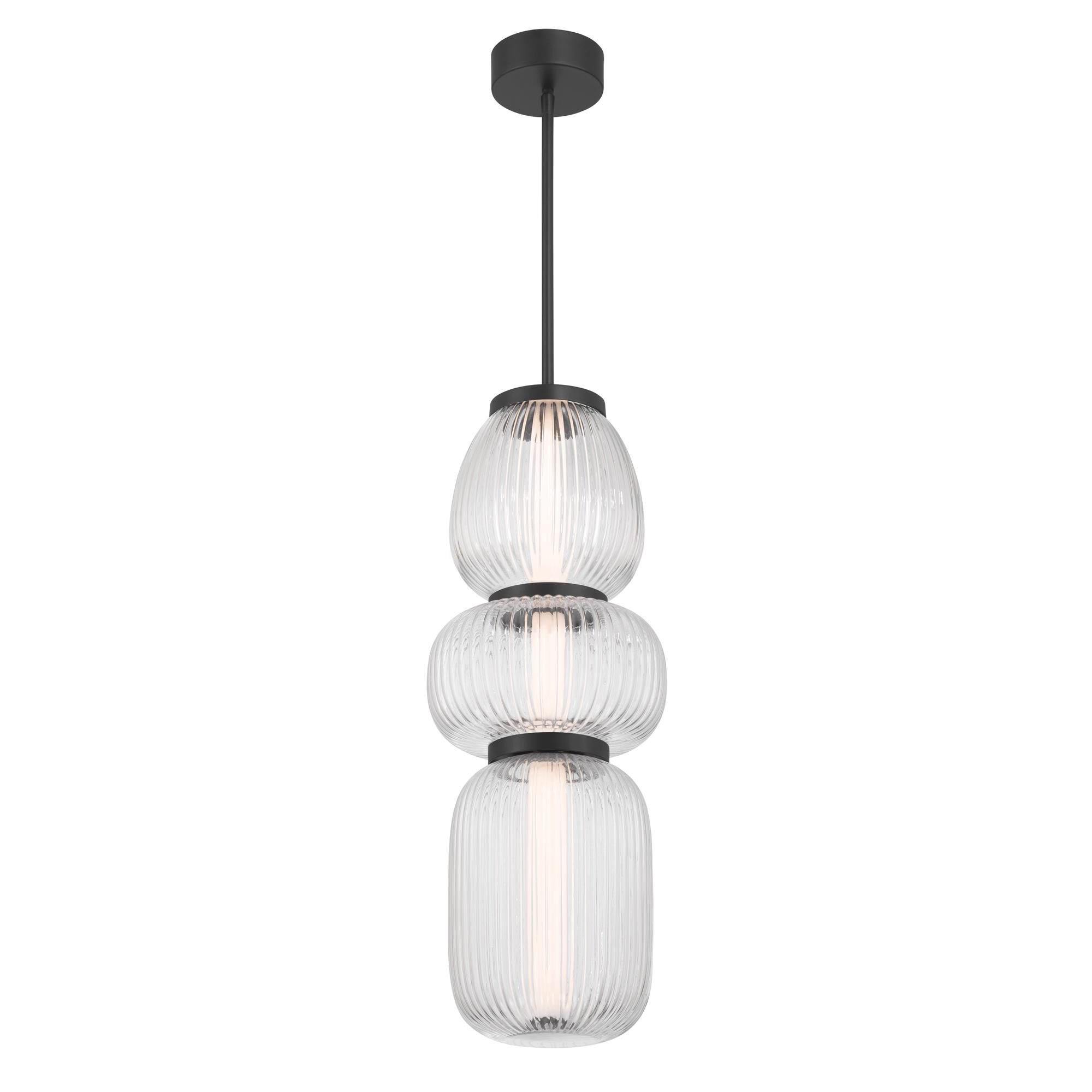 Shown in Dark Matte Black finish and Clear Ribbed glass