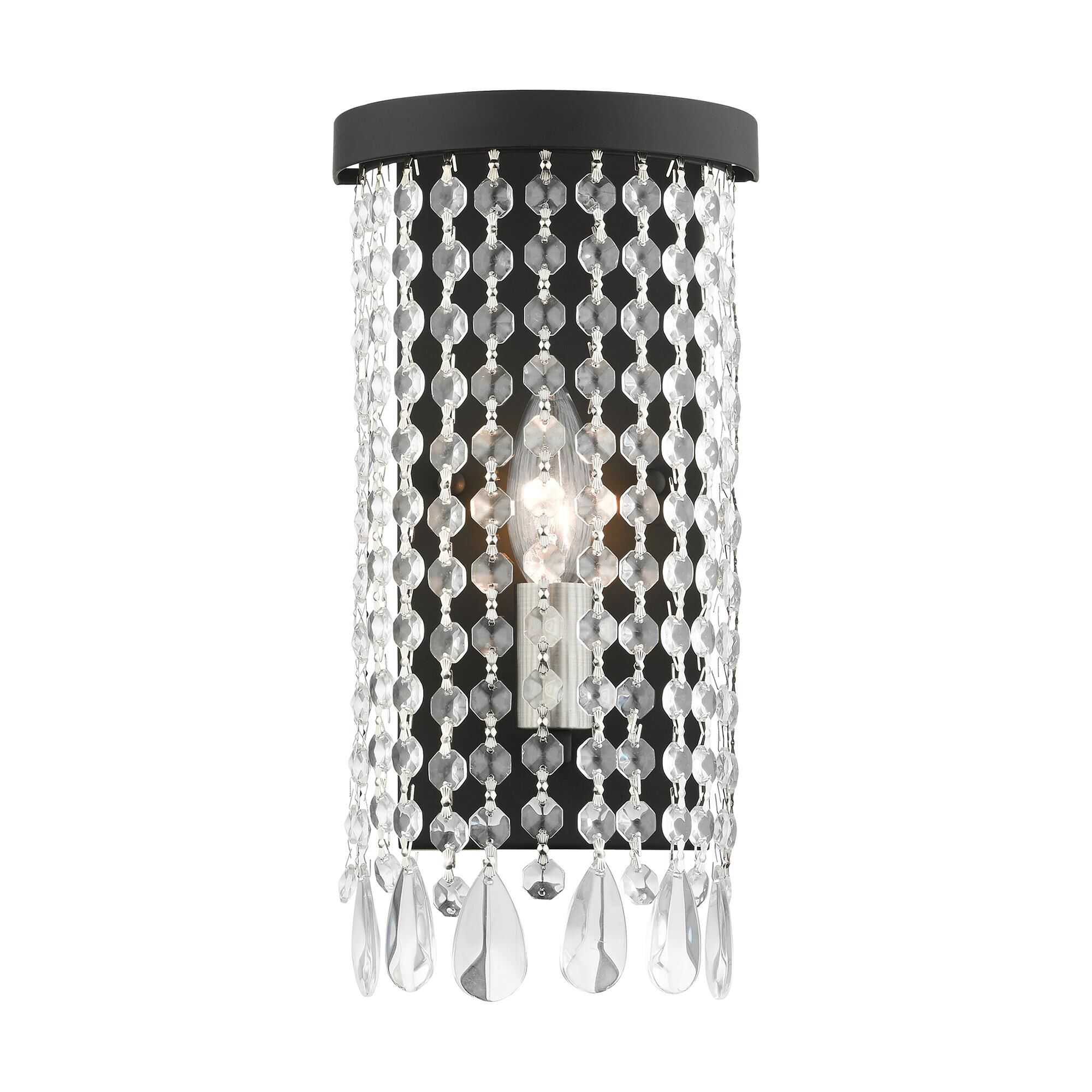 Shown in Black finish and Hand Assembled Crystal Shade glass
