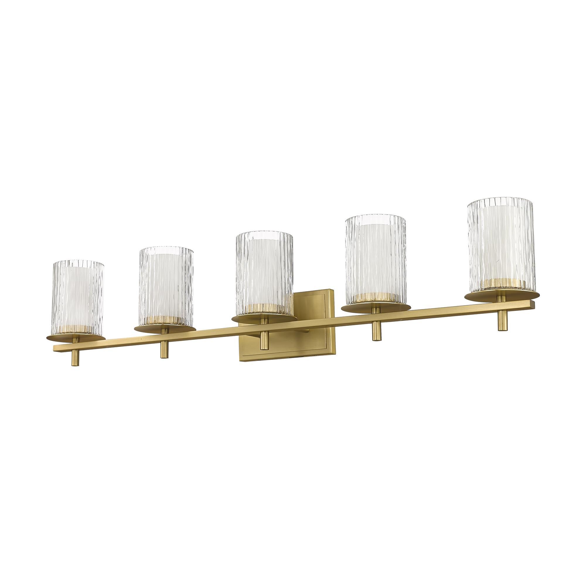 Shown in Modern Gold finish and Clear and Etched Opal glass