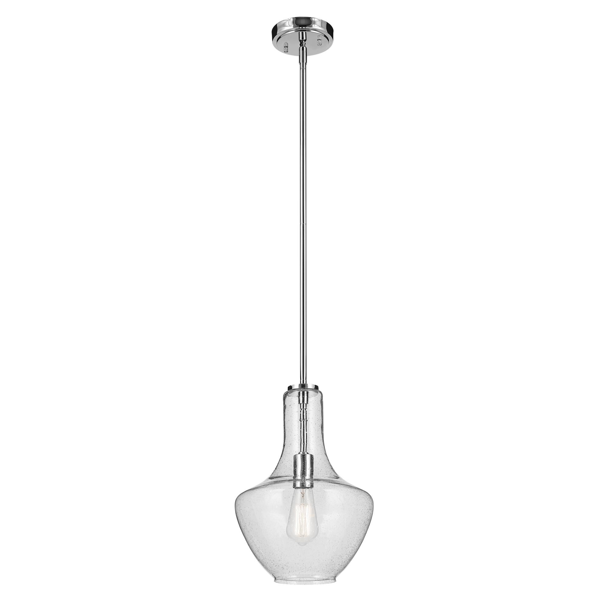 Shown in Chrome finish and Clear Seeded glass