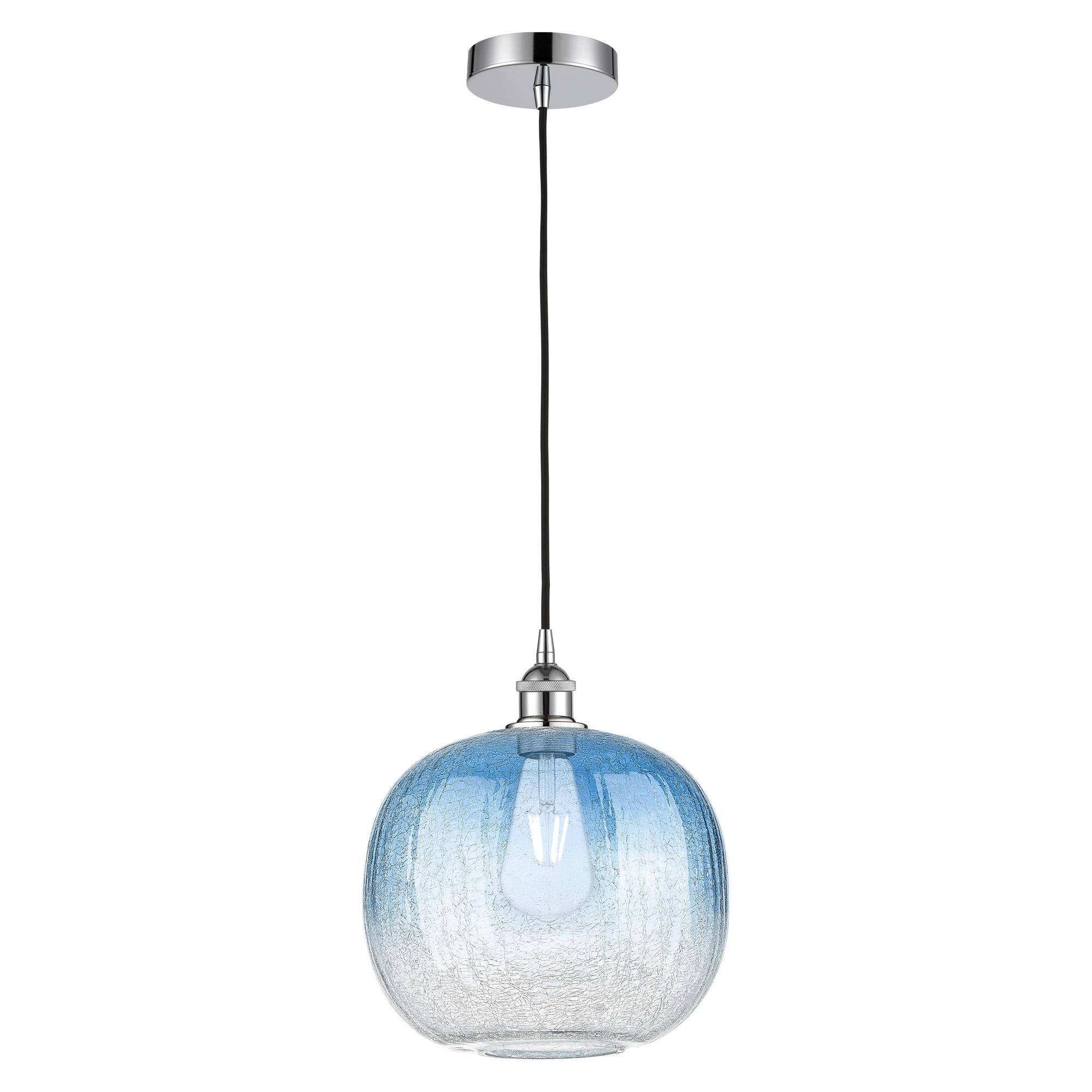 Shown in Polished Chrome finish and Sapphire Blue glass
