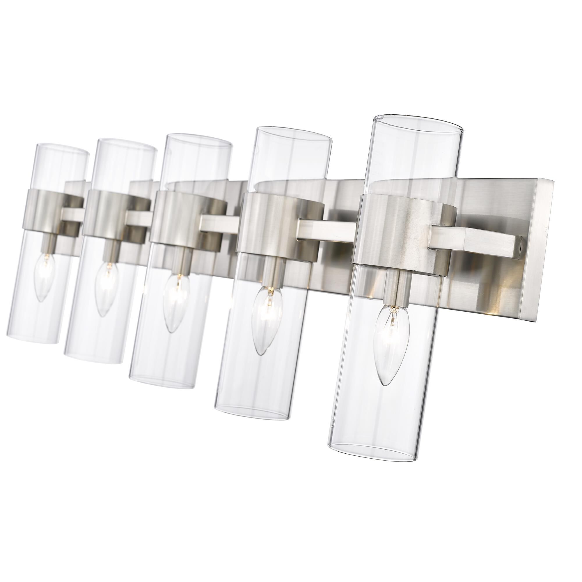 Shown in Brushed Nickel finish and Clear glass