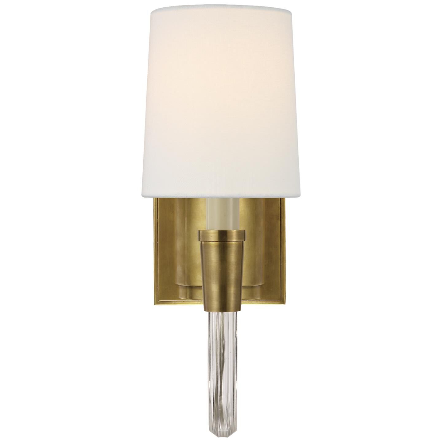 Shown in Hand-Rubbed Antique Brass finish and Linen shade