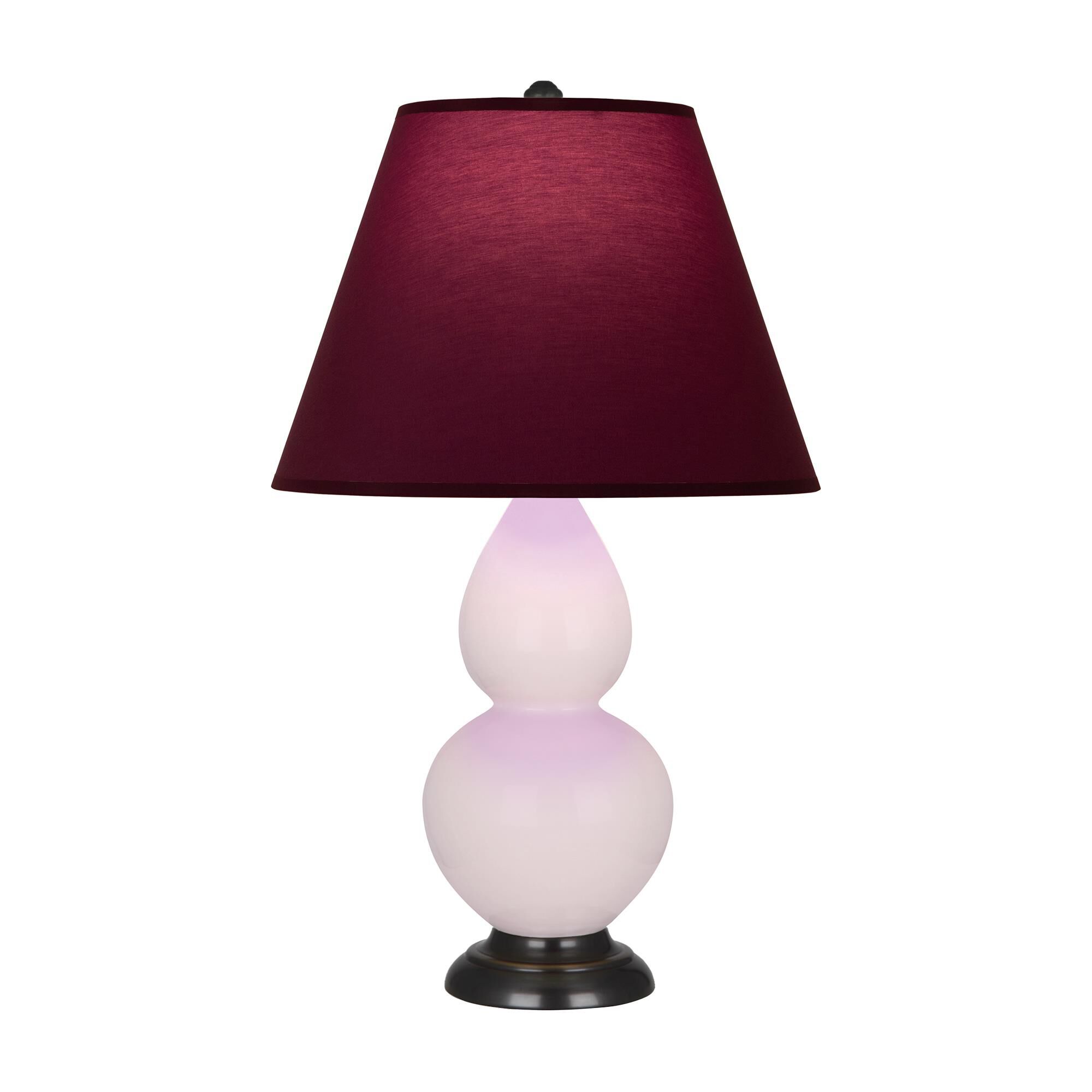 Shown in Rose Water finish and Plum with Lavender Lining shade and Deep Patina Bronze accent