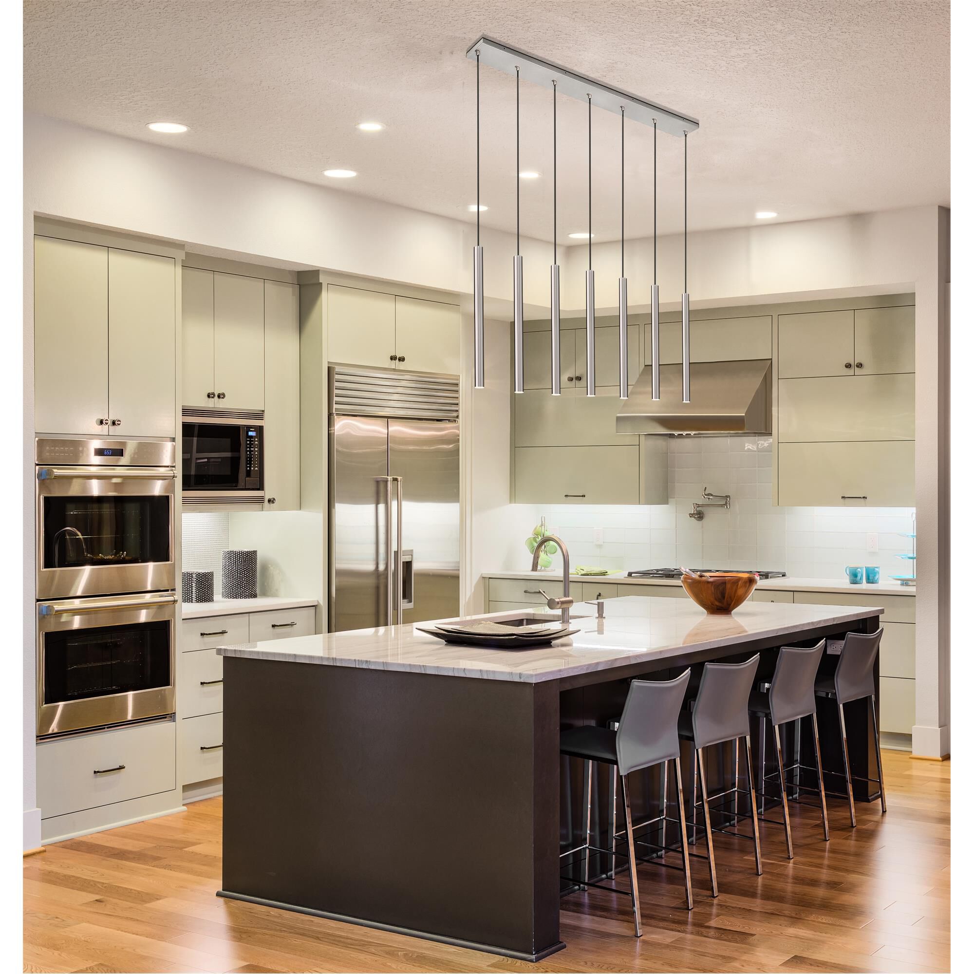 Shown in Brushed Nickel finish and Brushed Nickel glass and Brushed Nickel shade