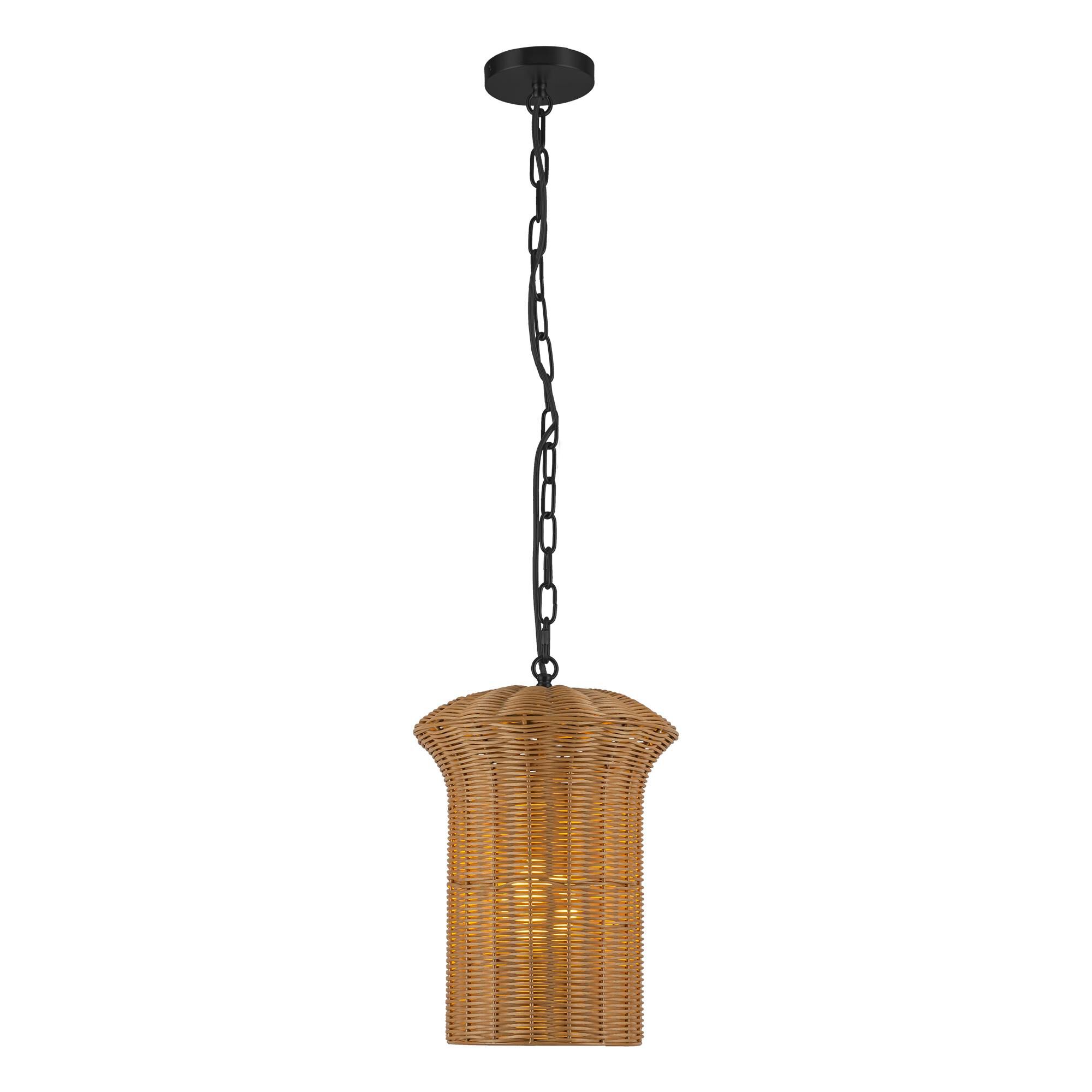 Shown in Matte Black finish and Rattan shade