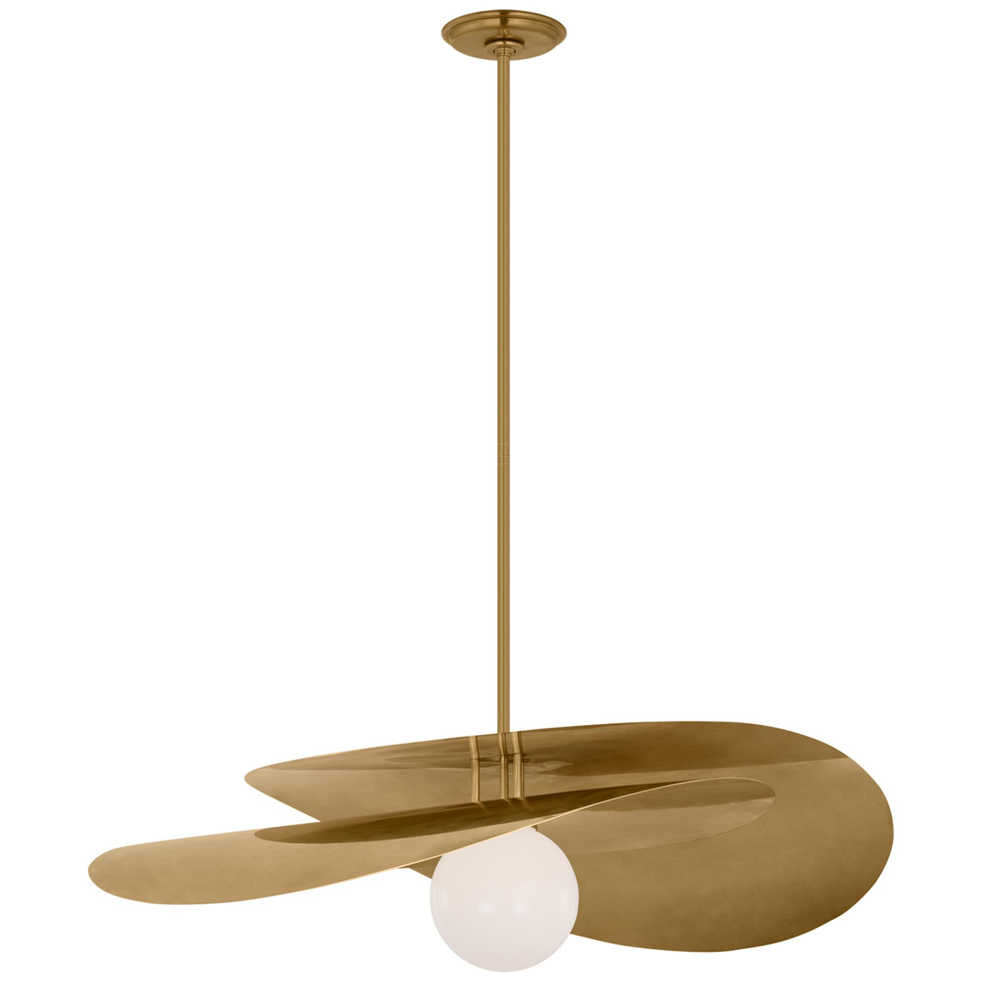 Shown in Hand-Rubbed Antique Brass finish and White glass