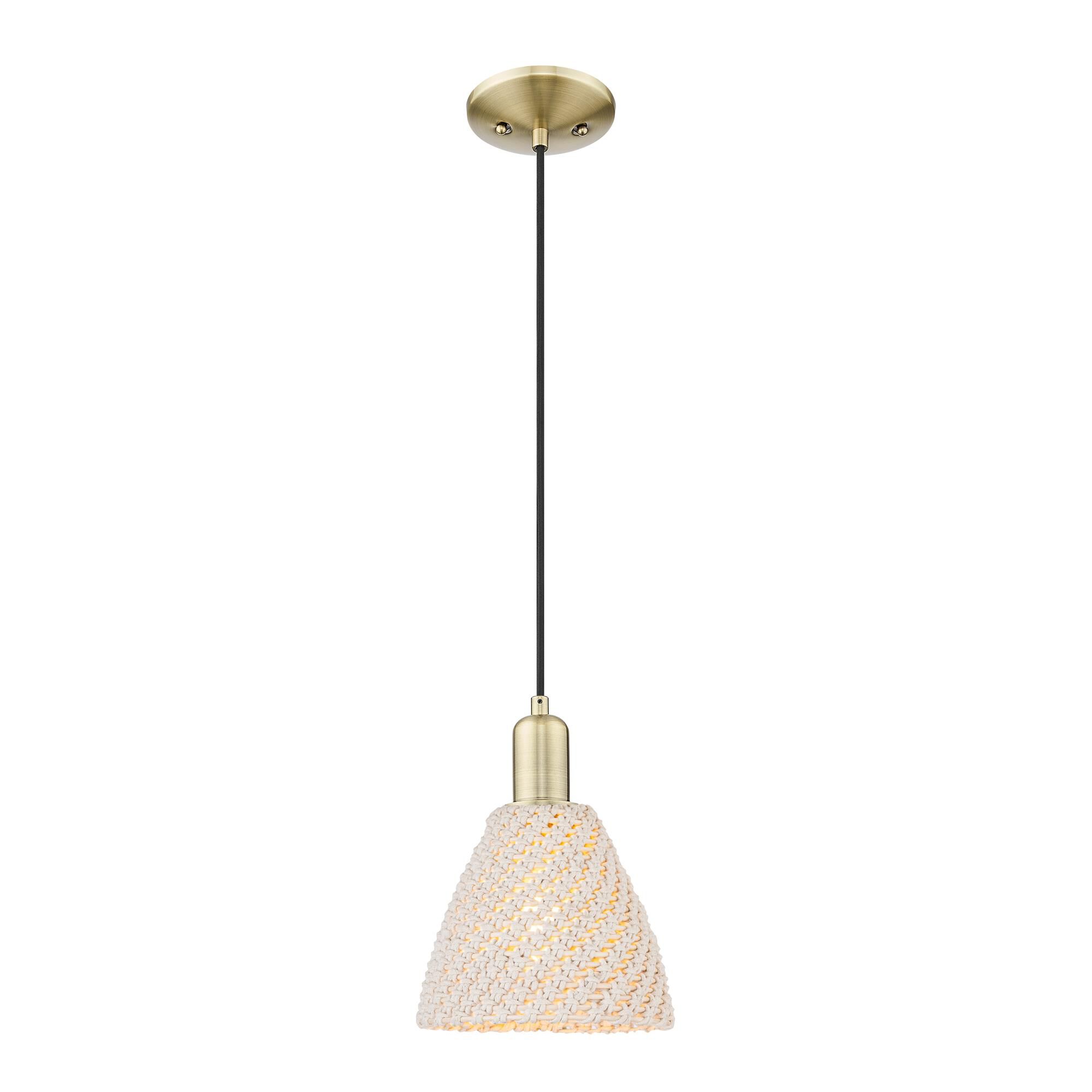 Shown in Antique Brass finish and Natural shade