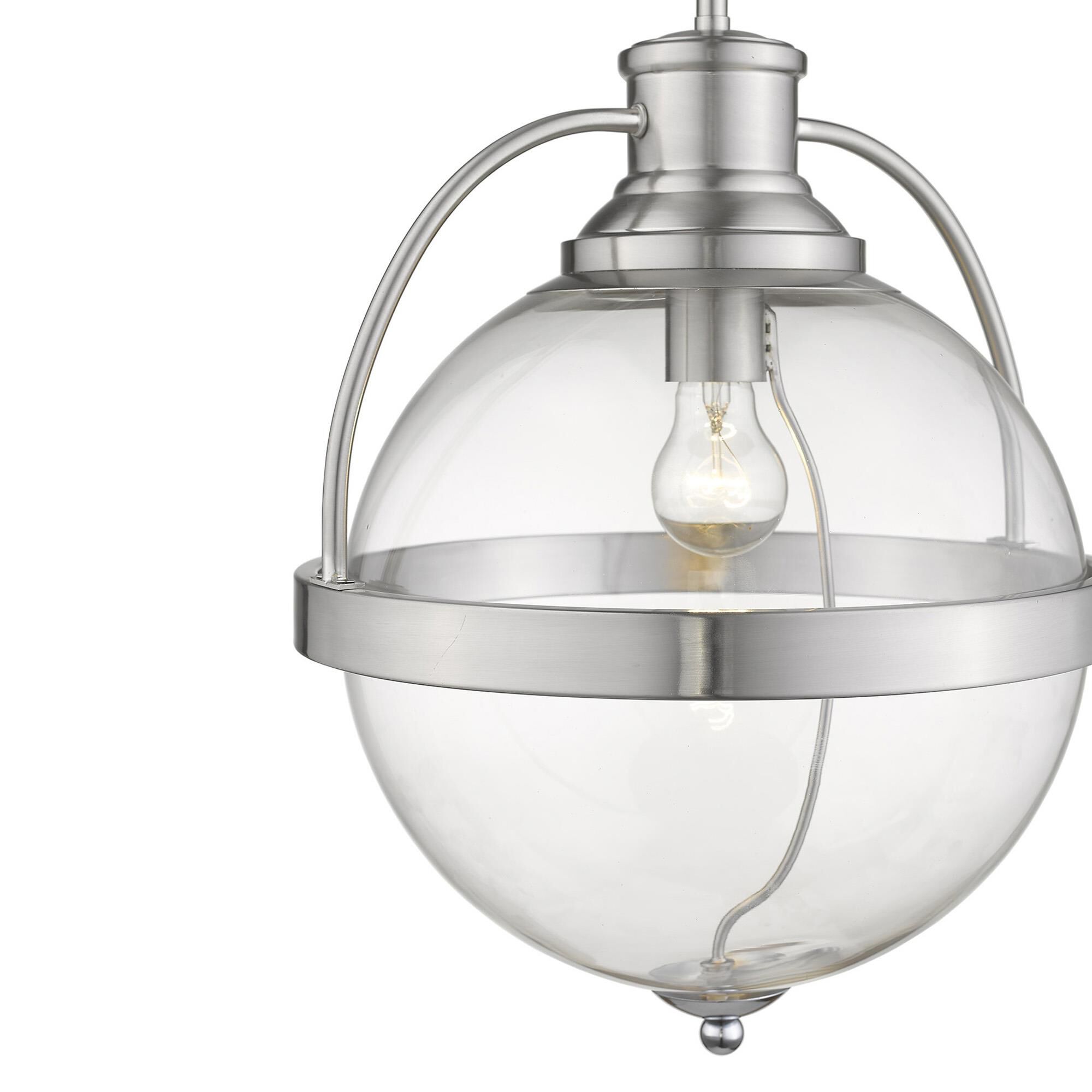 Shown in Satin Nickel finish and Clear glass and Clear, Glass Globe shade