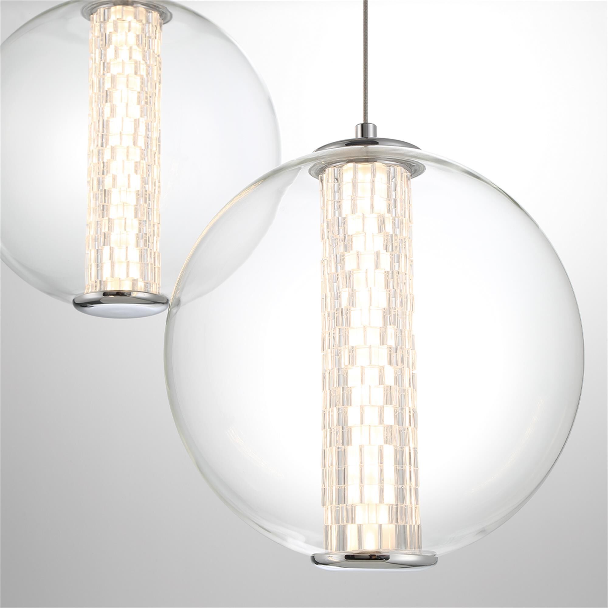 Shown in Chrome finish and Clear glass