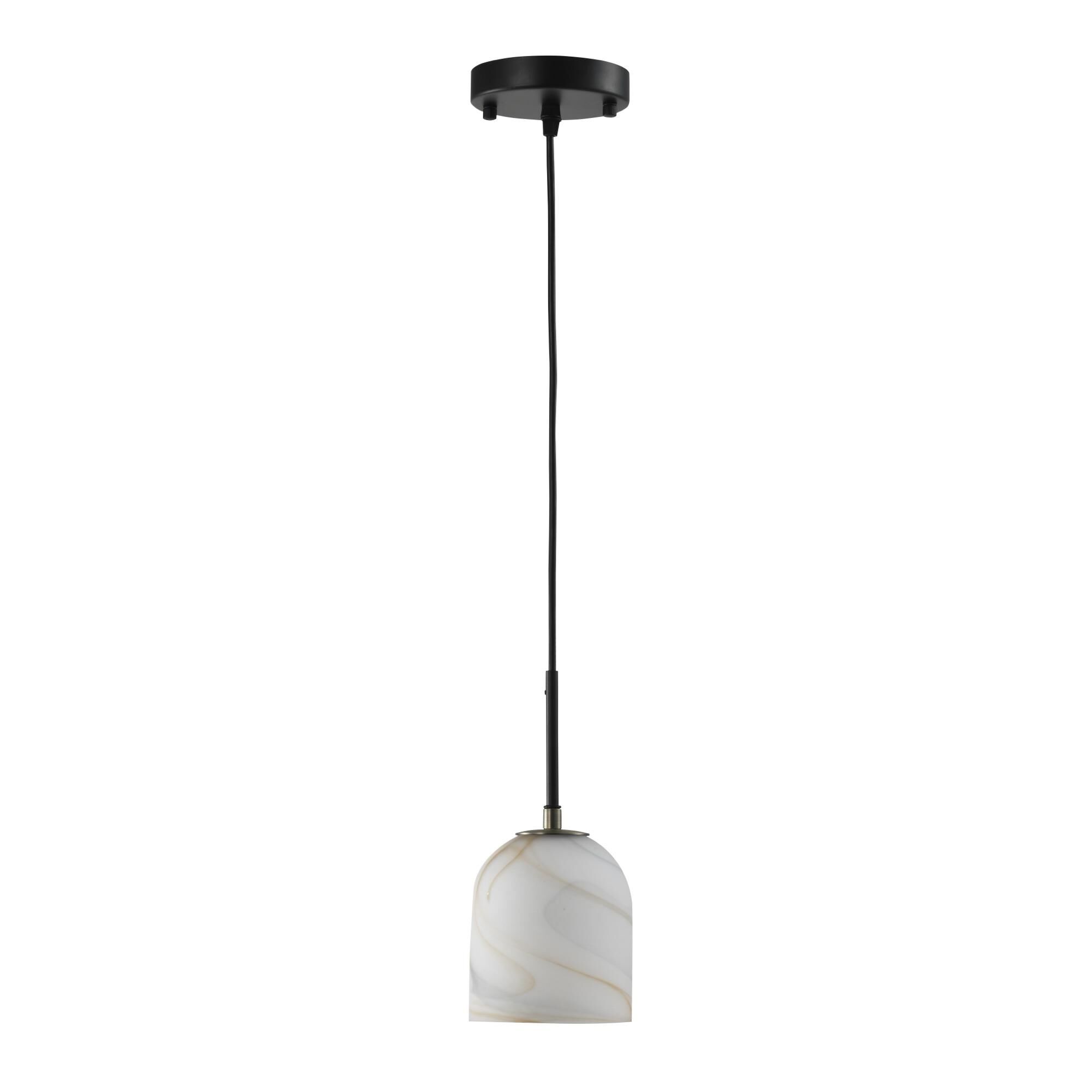 Shown in Black and Brushed Brass finish and Alabaster Style glass