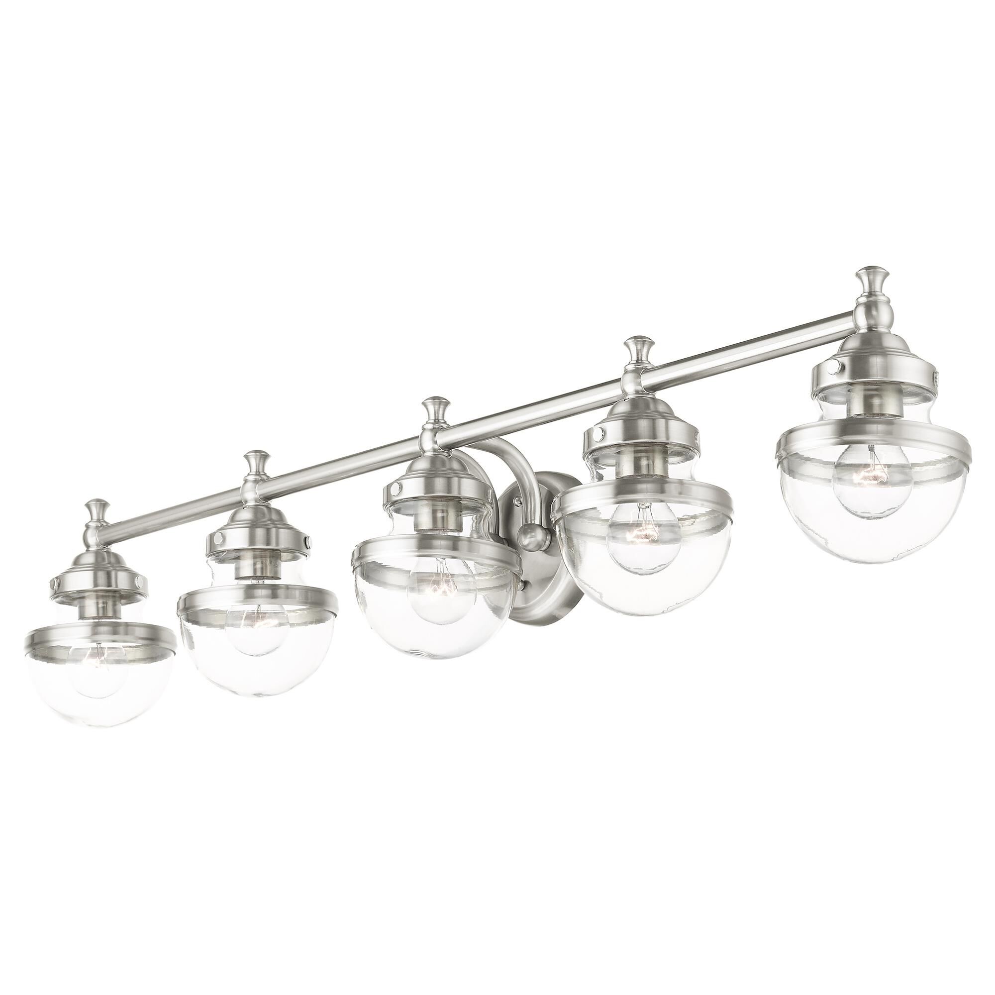 Shown in Brushed Nickel finish and Hand Blown Clear glass and Hand Blown Clear Glass shade