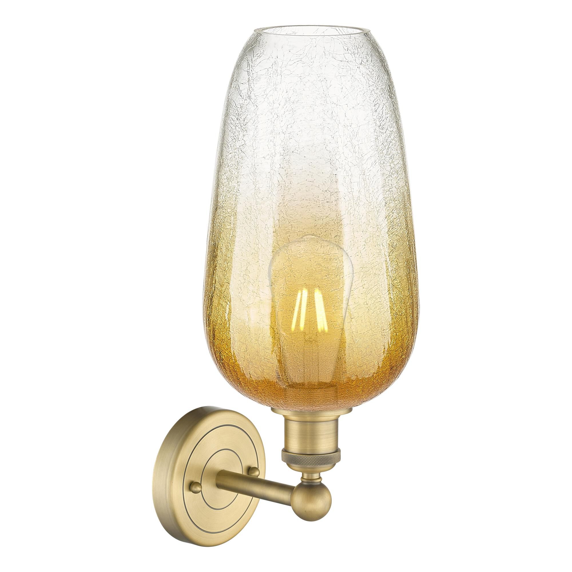 Shown in Brushed Brass finish and Amber glass