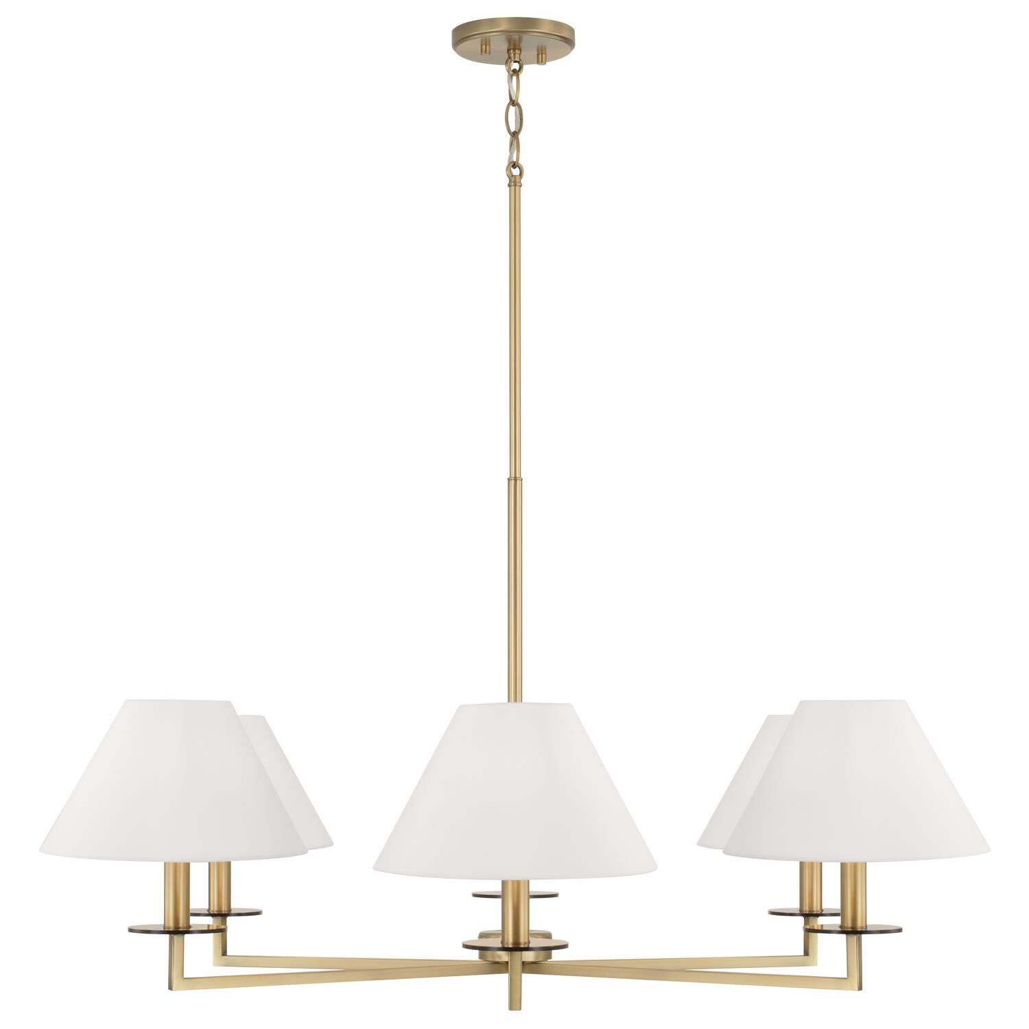 Shown in Aged Brass finish and White Fabric Stay-Straight s shade