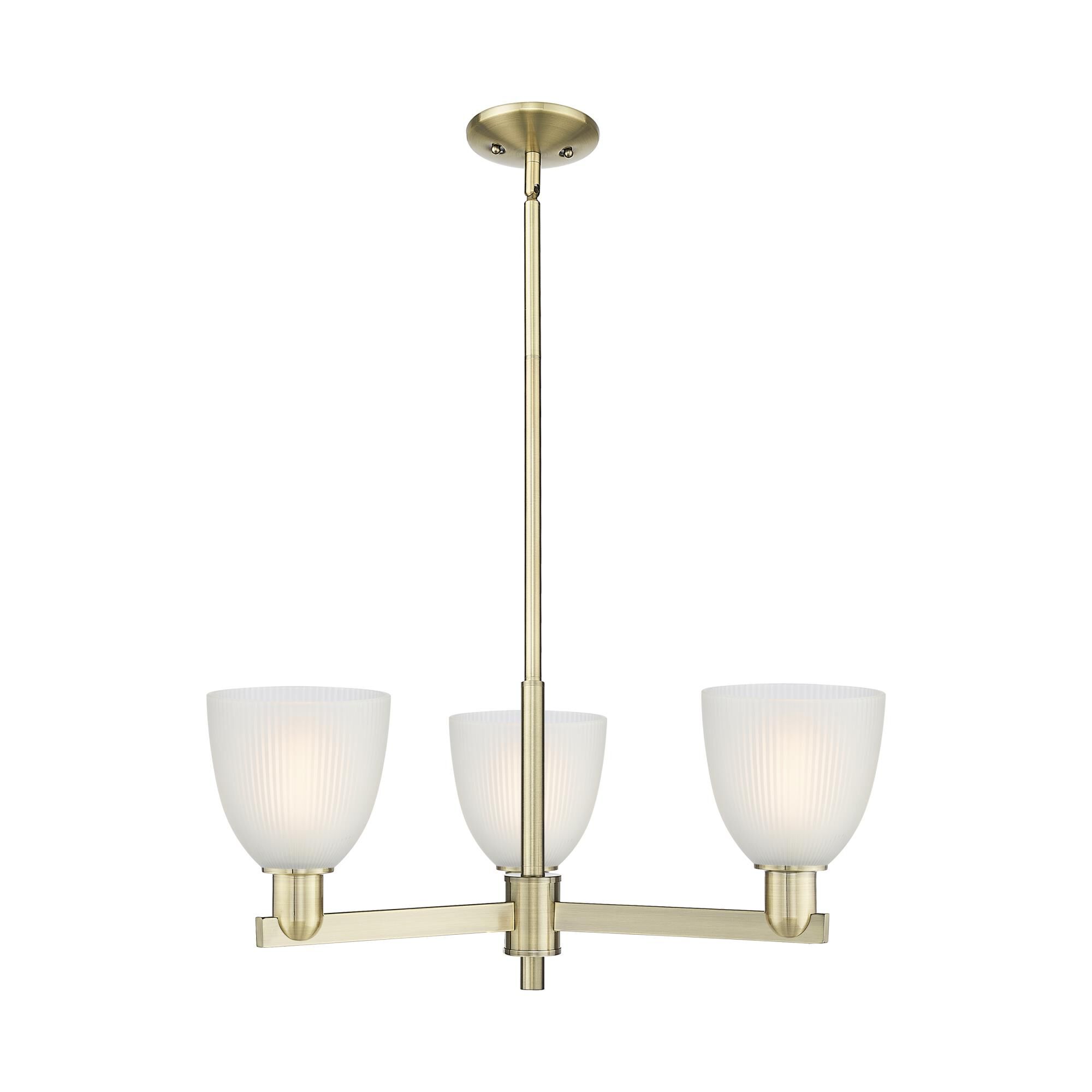 Shown in Antique Brass finish and White glass