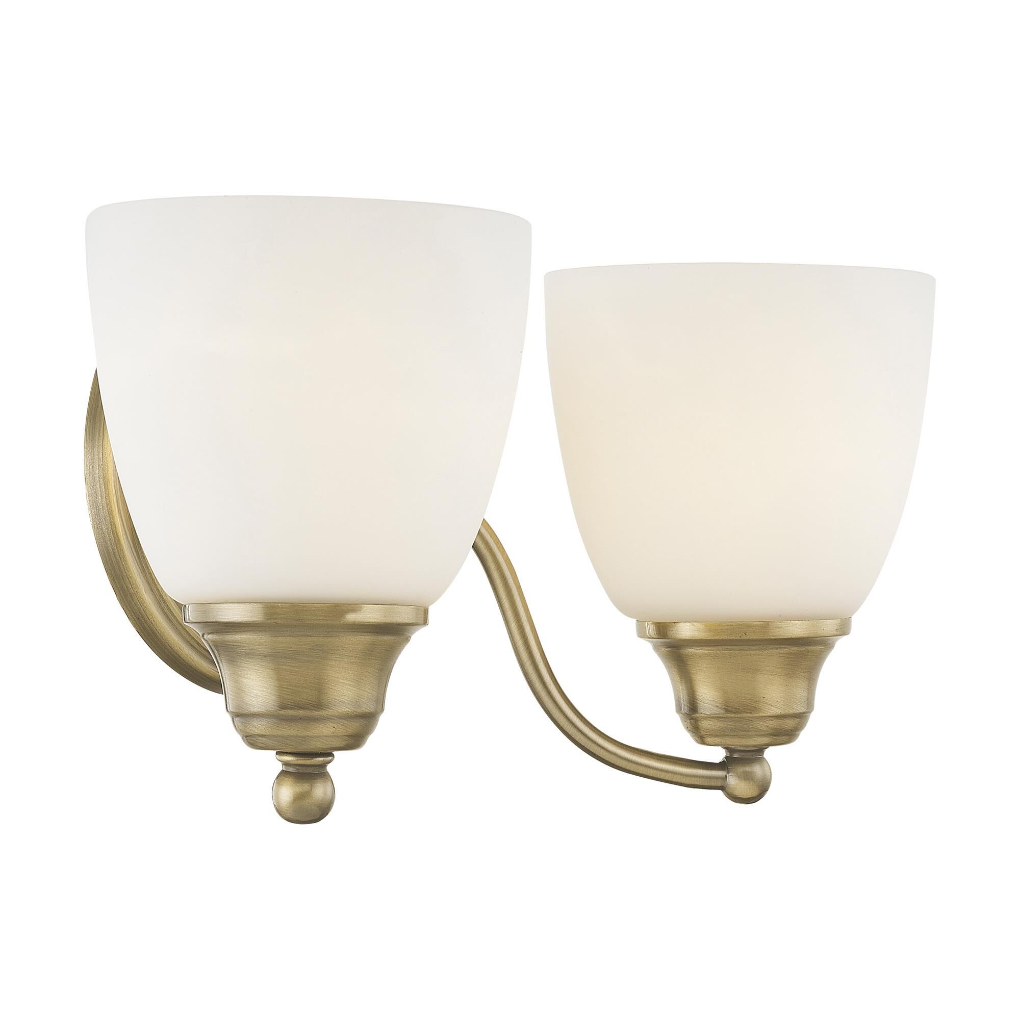 Shown in Antique Brass finish and Hand Blown Satin Opal White glass