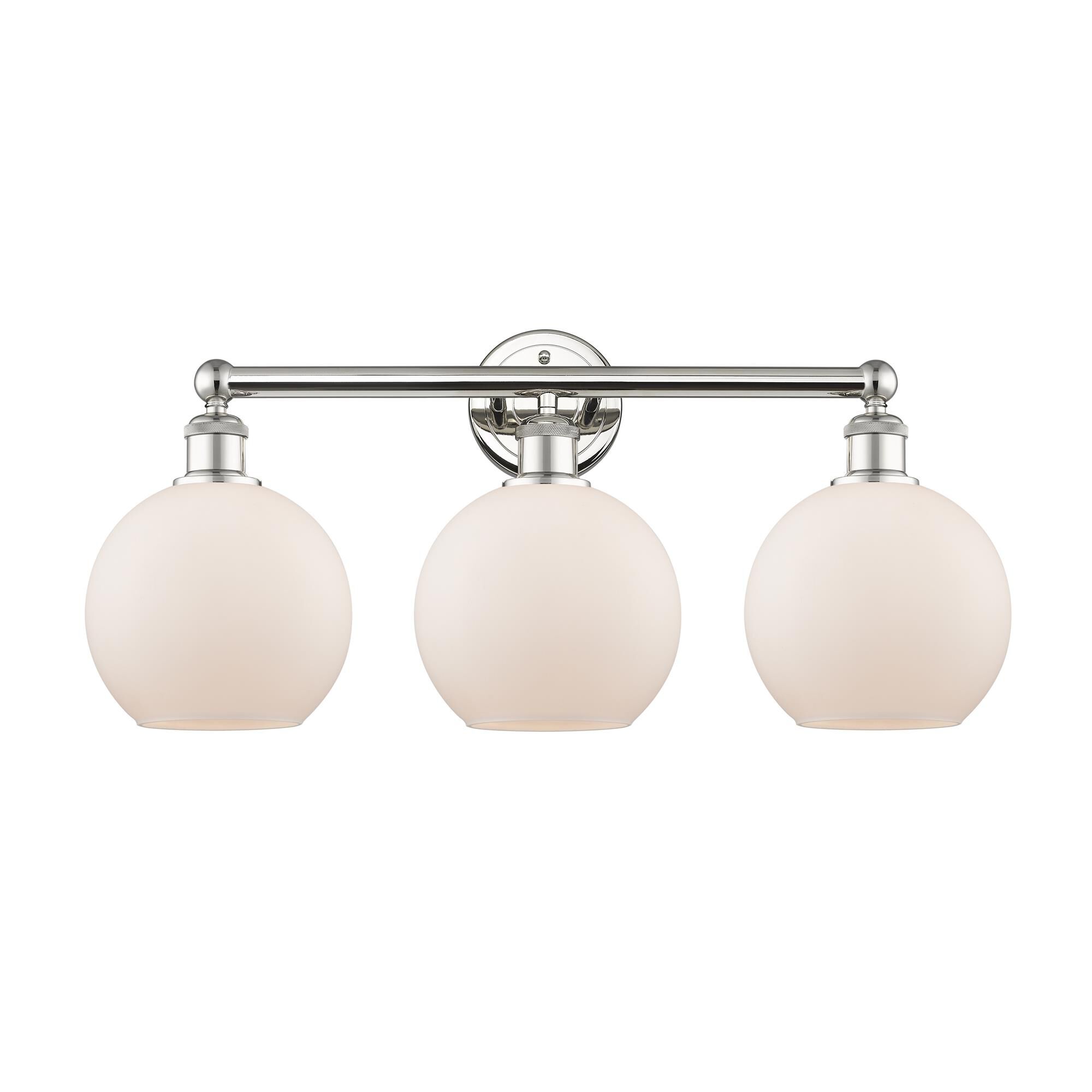 Shown in Polished Nickel finish and Matte White glass