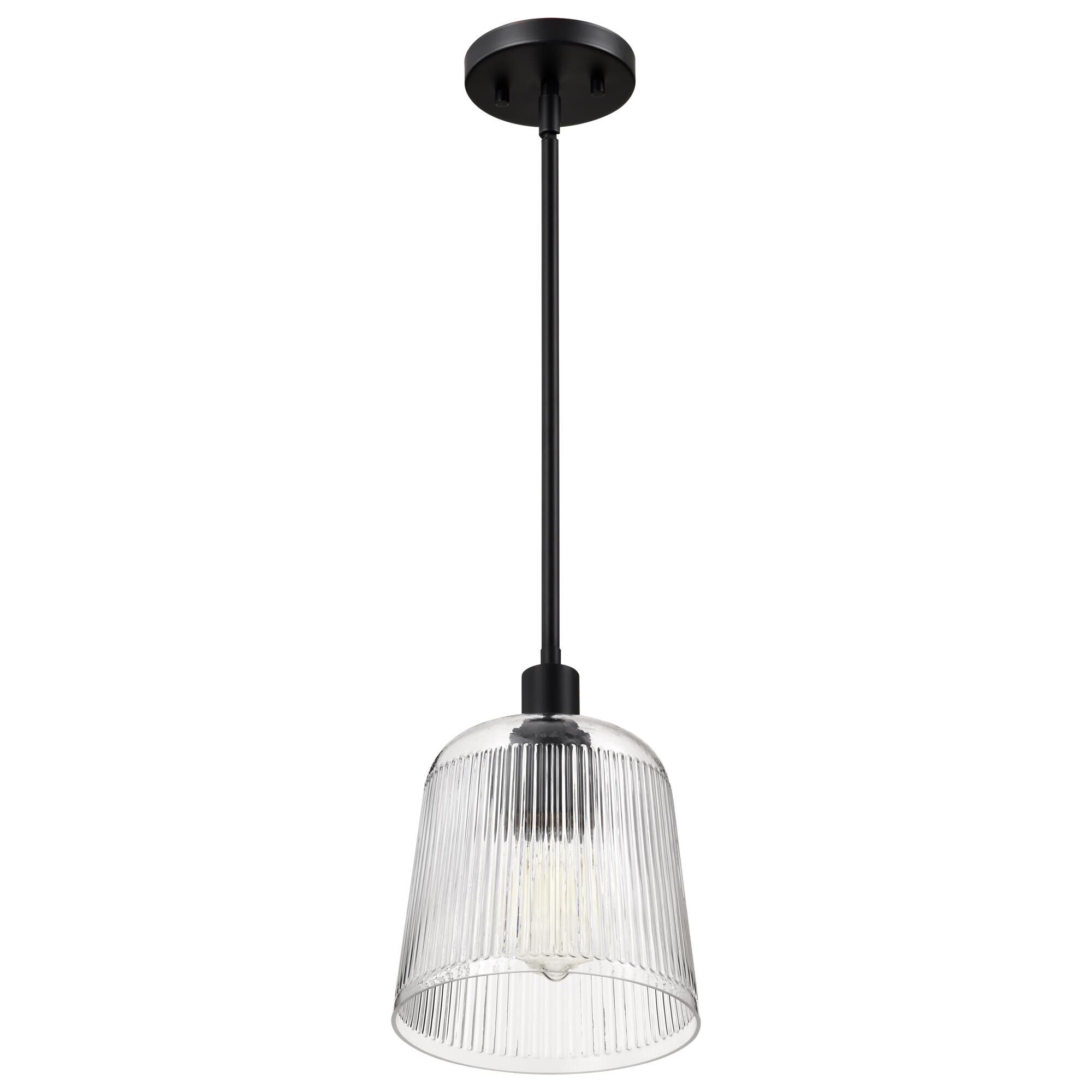 Shown in Matte Black finish and Clear Ribbed glass