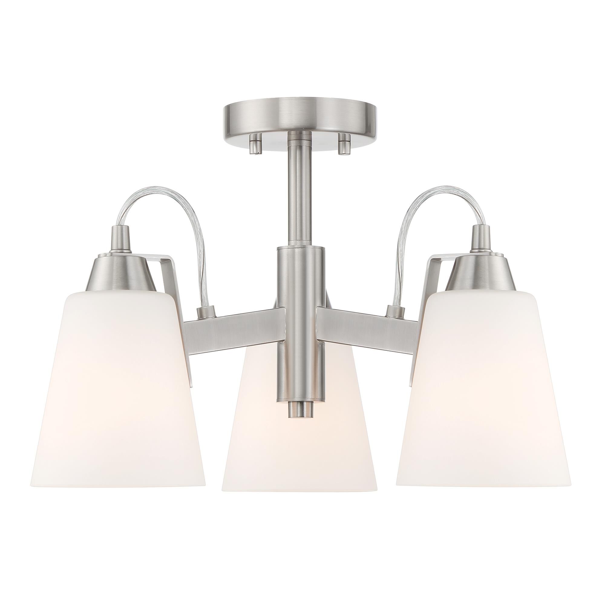 Shown in Brushed Nickel finish and Etched Opal glass and Glass shade