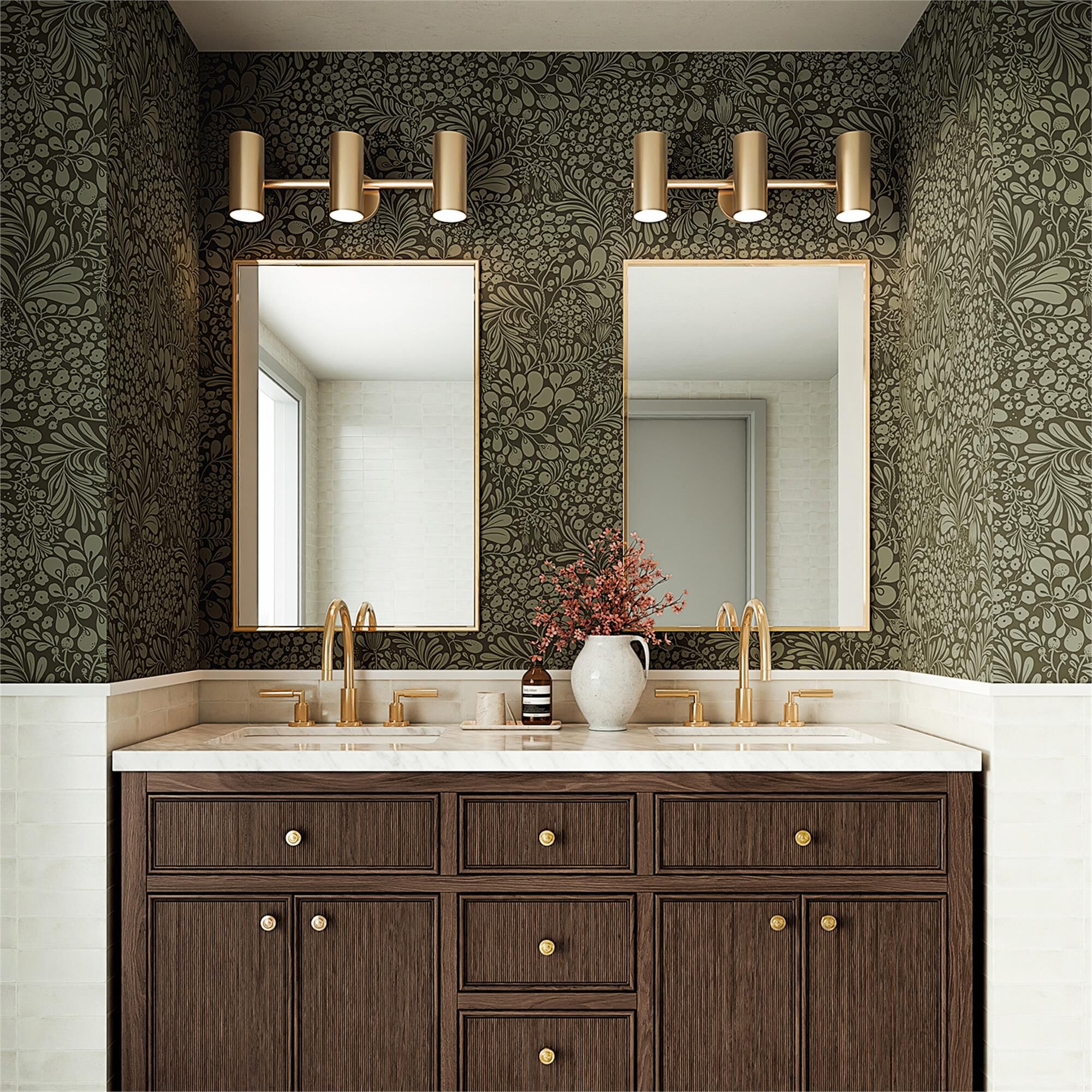 Shown in Aged Brass finish and Aged Brass Metal with White Interior shade