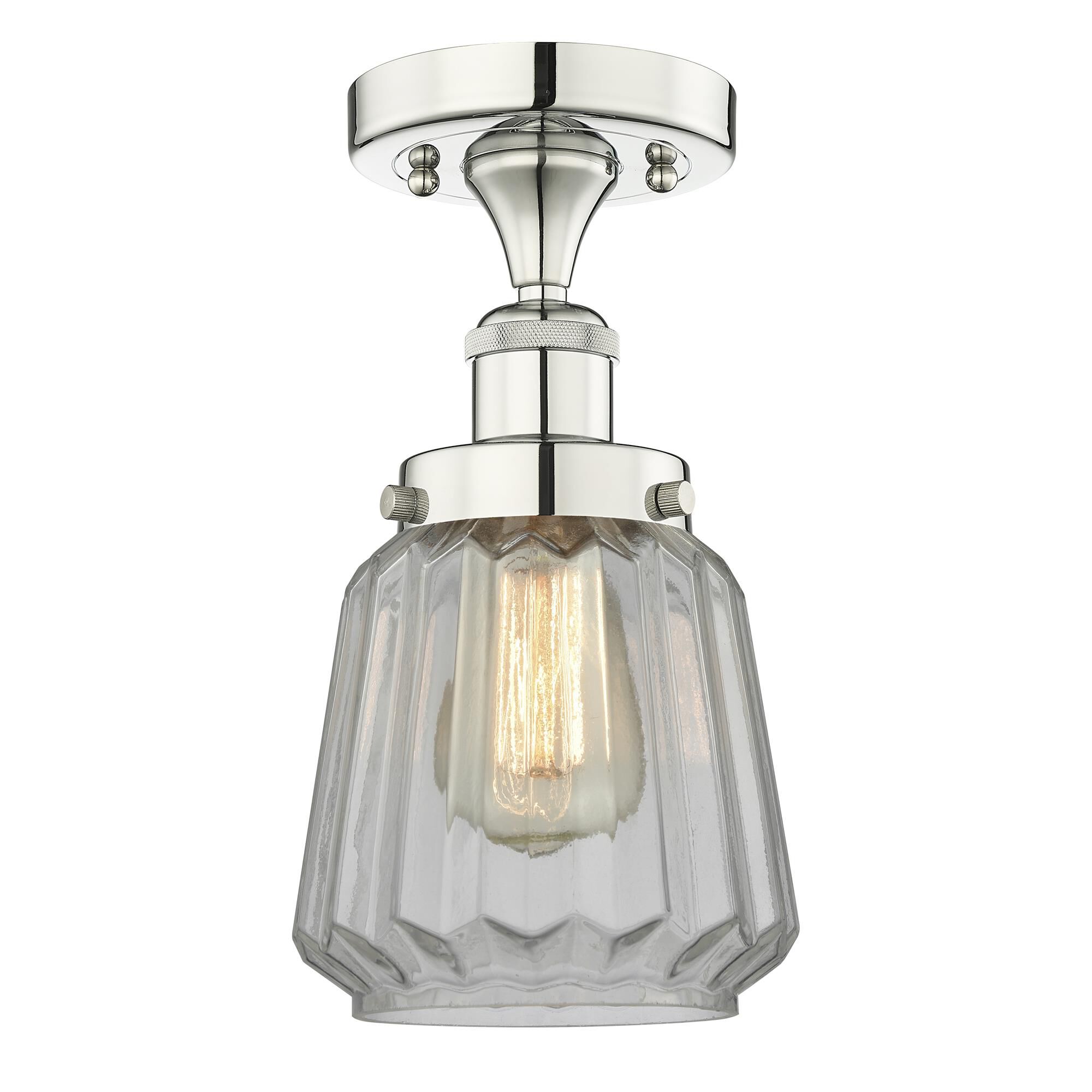 Shown in Polished Nickel finish and Clear glass