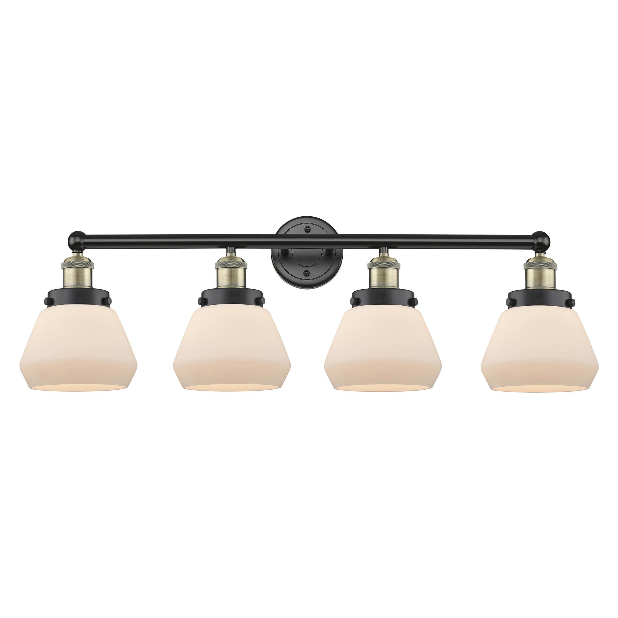 Shown in Black Antique Brass finish and Matte White glass