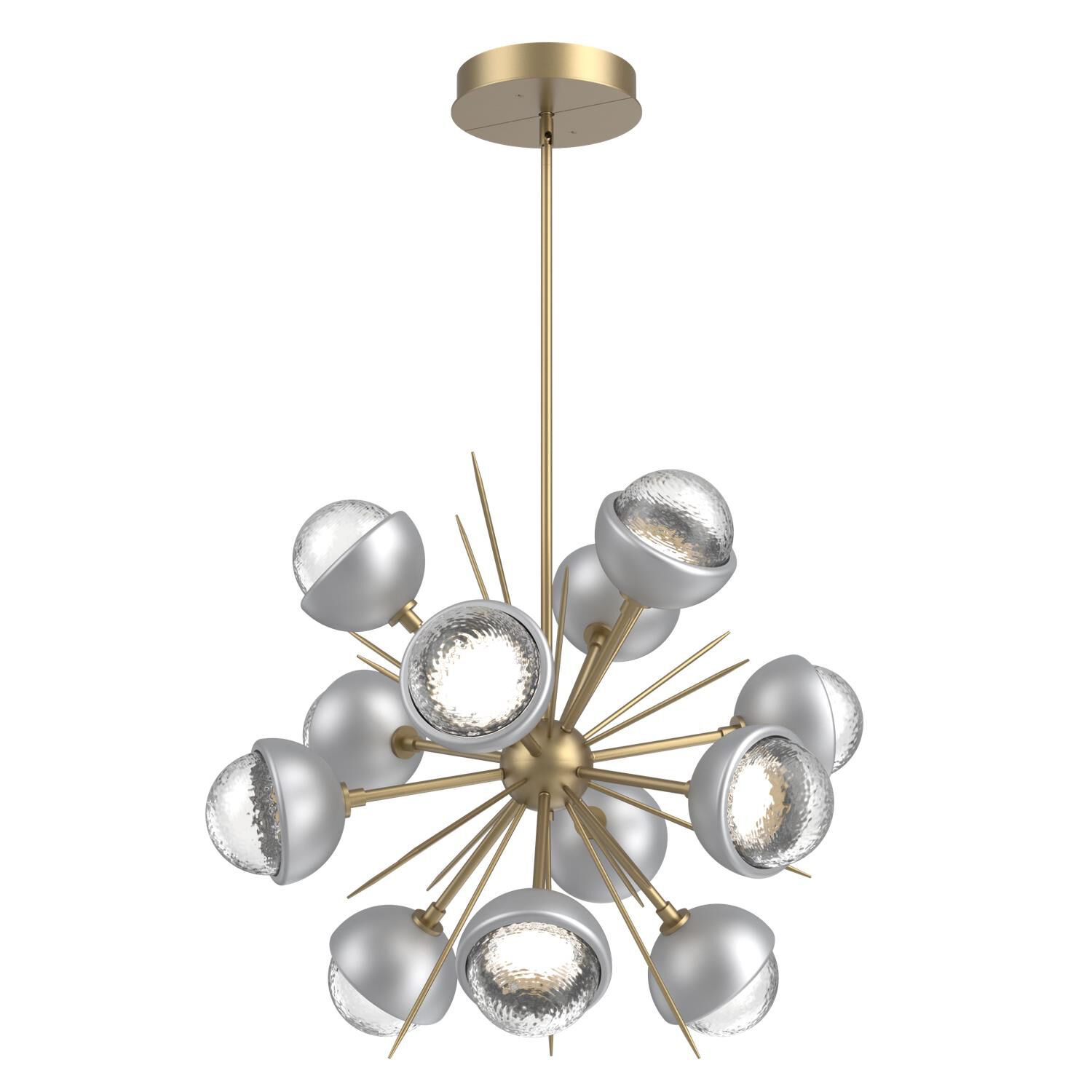 Shown in Gilded Brass finish and Clear glass and Classic Silver accent