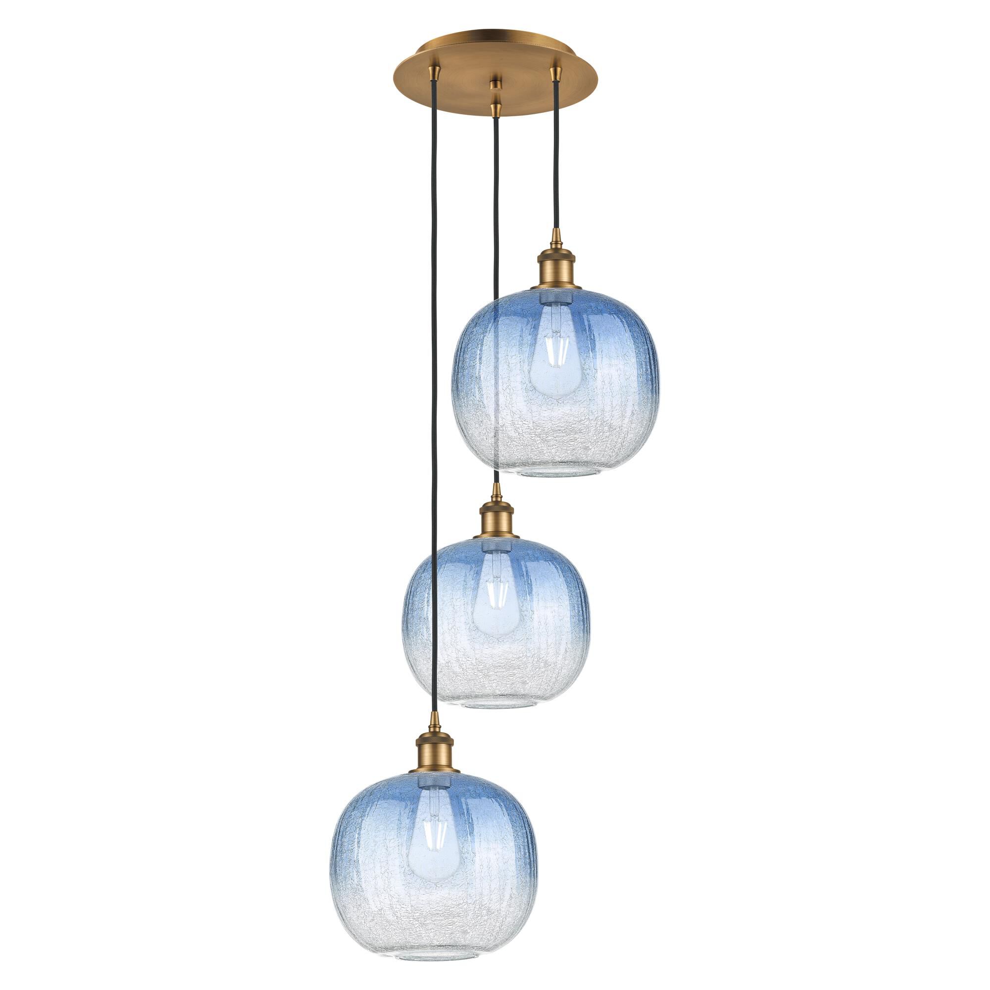 Shown in Brushed Brass finish and Sapphire Blue glass