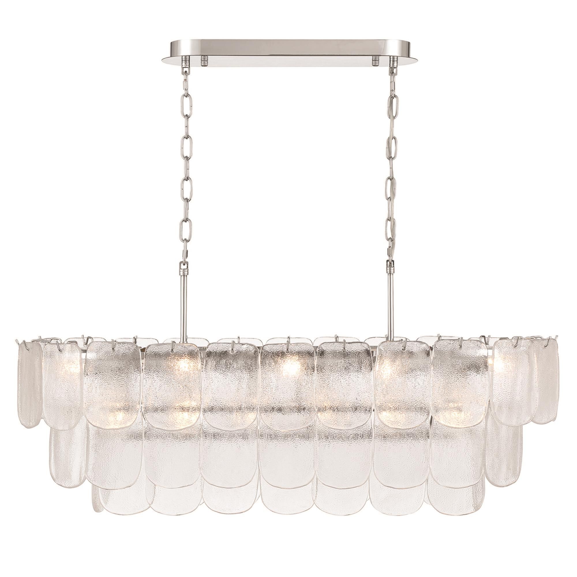 Shown in Polished Nickel and Crystalline finish and Piastra glass