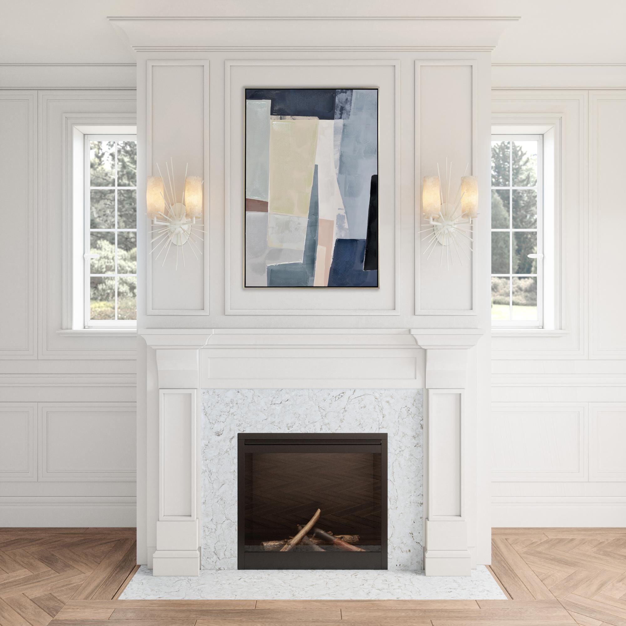 Shown in White finish and White Scavo glass